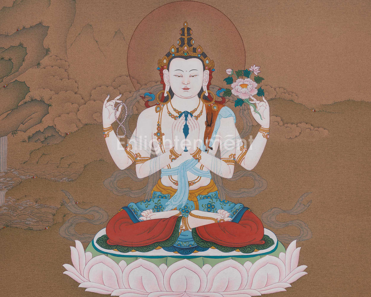 Chenrezig Embodiment of Compassion Thangka | The Bodhisattva Avalokiteshvara