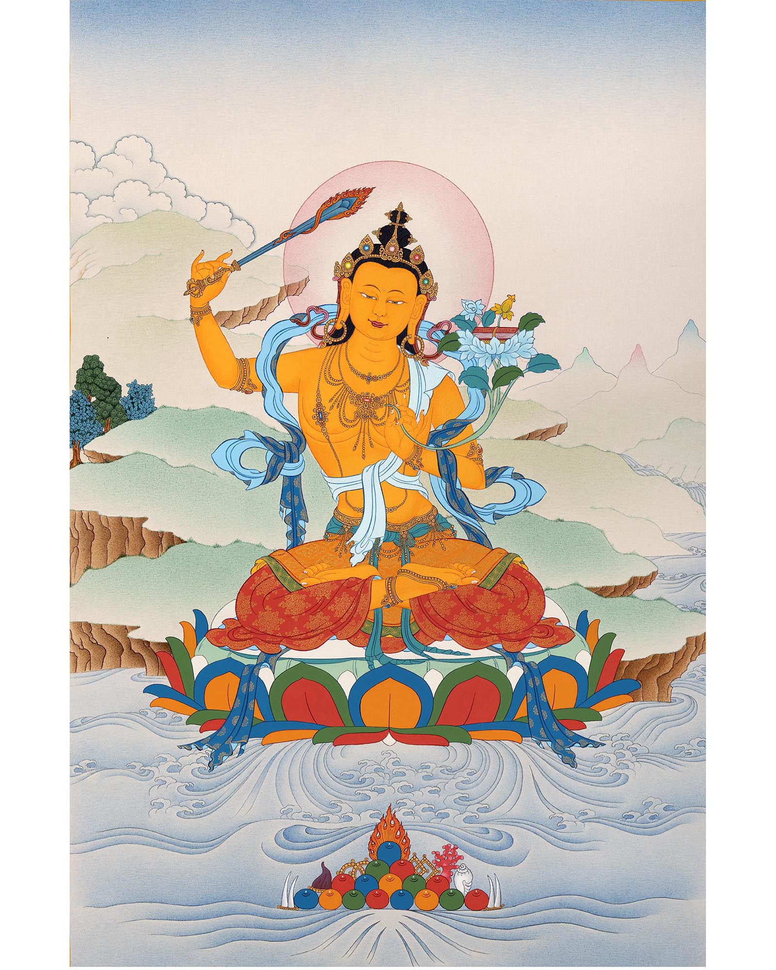 Manjushri Thangka Art | Traditional Karma Gadri Style