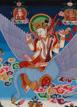 Goddess Saraswati Thangka | Sacred Art for Knowledge and Meditation