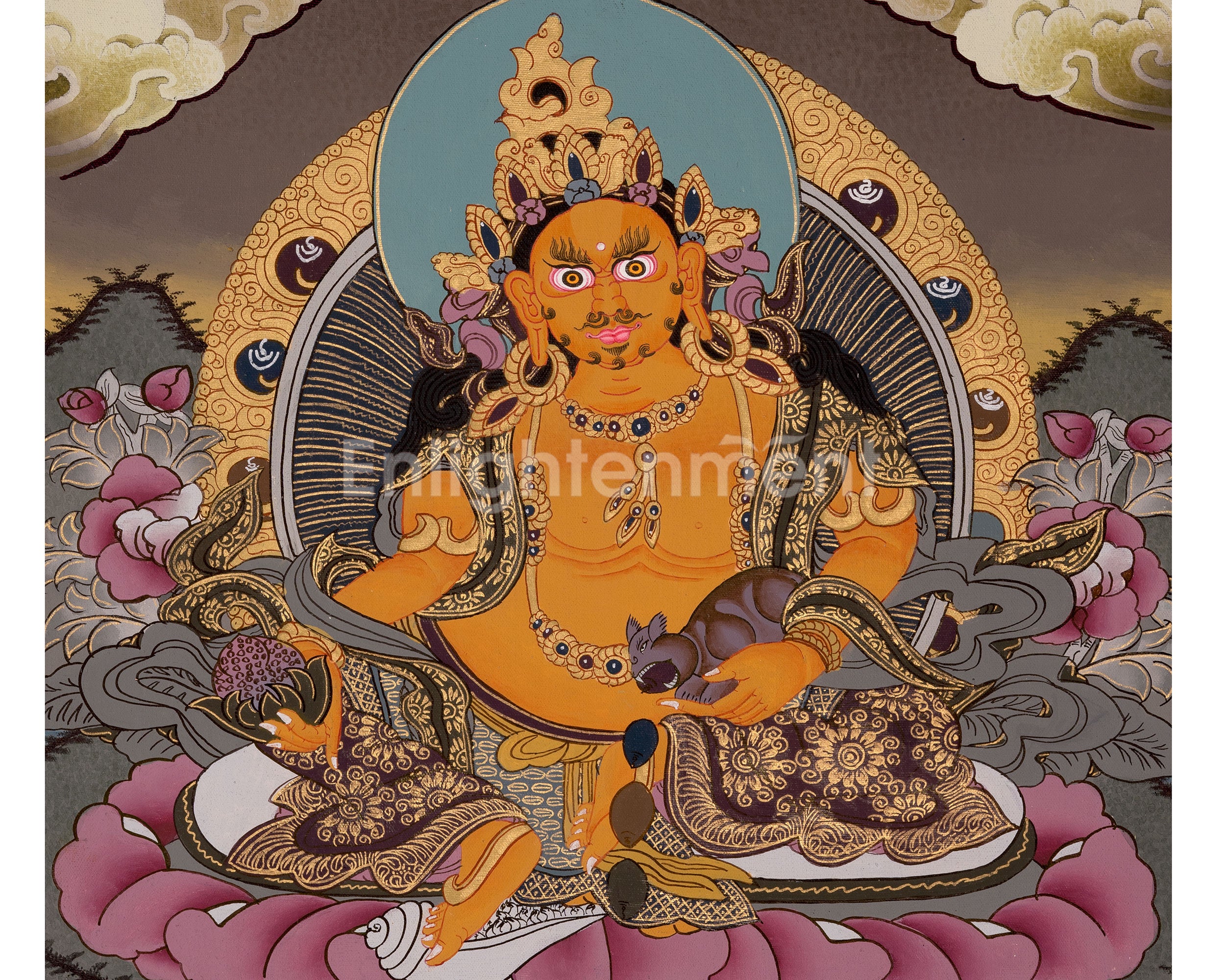 Yellow Dzambhala Painting | Tibetan Art of the God of Wealth and Prosperity