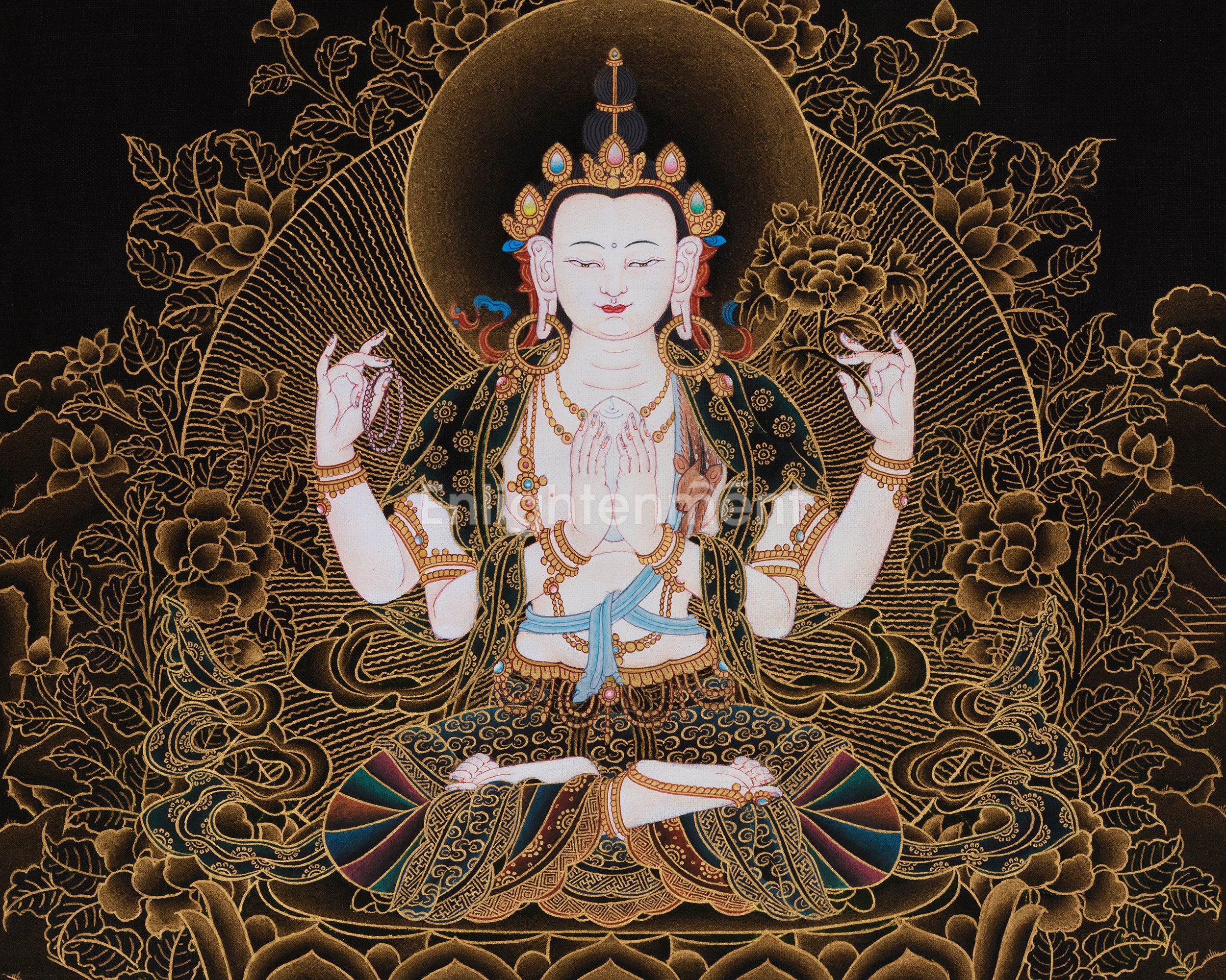 Chenrezig Compassion Deity Thangka | Peaceful Protector