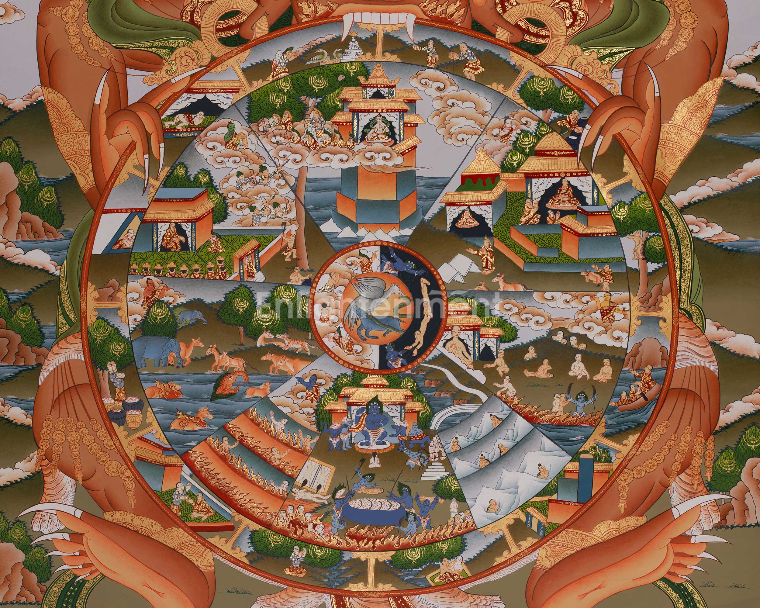 Sacred Thangka of the Wheel of Life | Bhavachakra Artwork