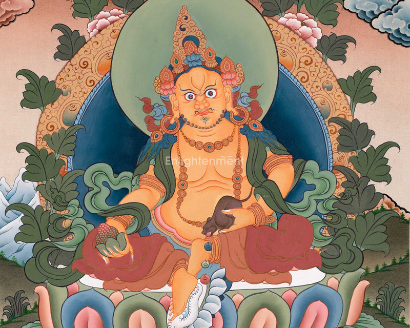 Hand Painted Dzambhala Thangka | Sacred Art for Wealth and Abundance | Spiritual Wall Decor