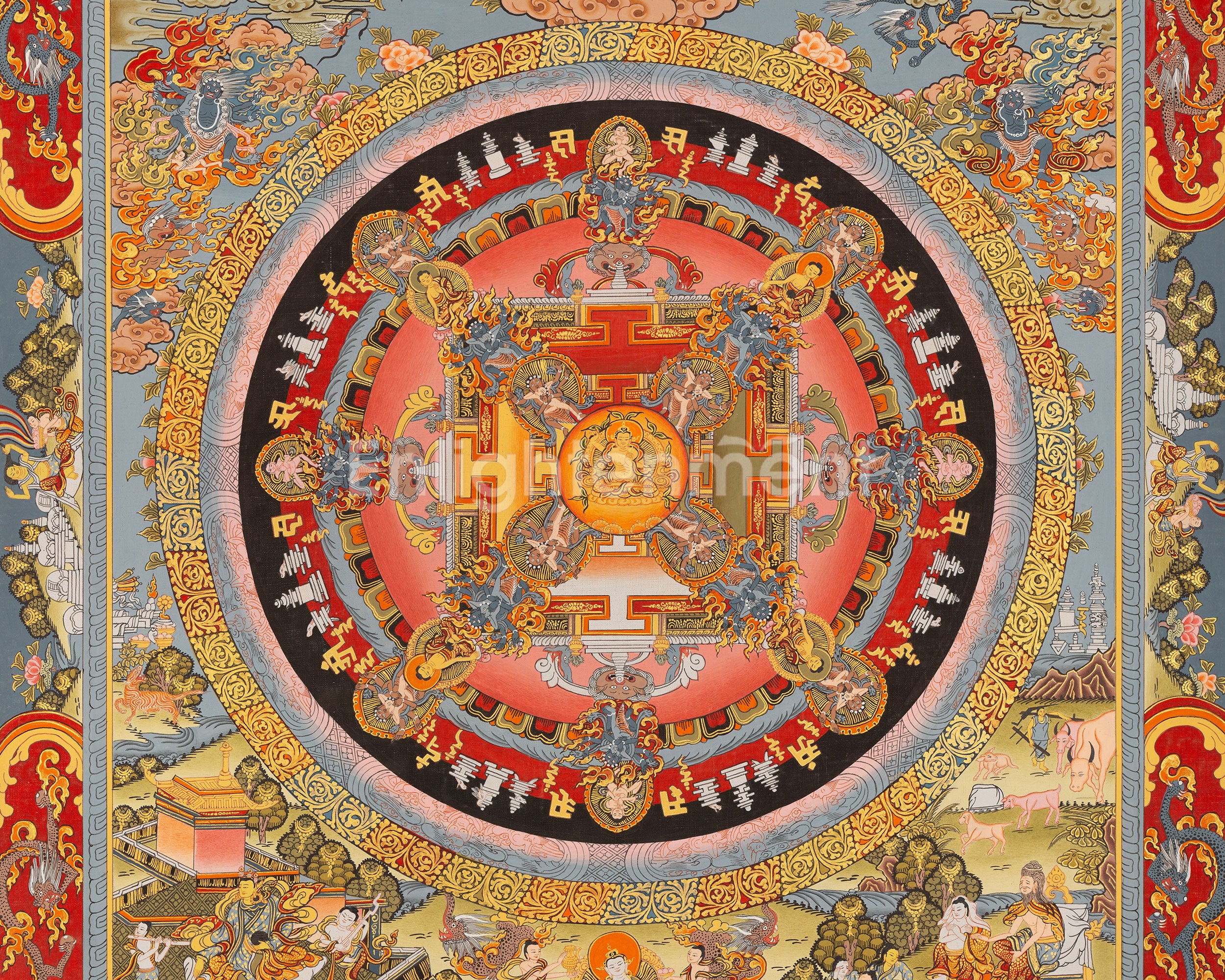 Traditional Mandala Art | Manjushri Thangka | Bodhisattva of Wisdom & Compassion