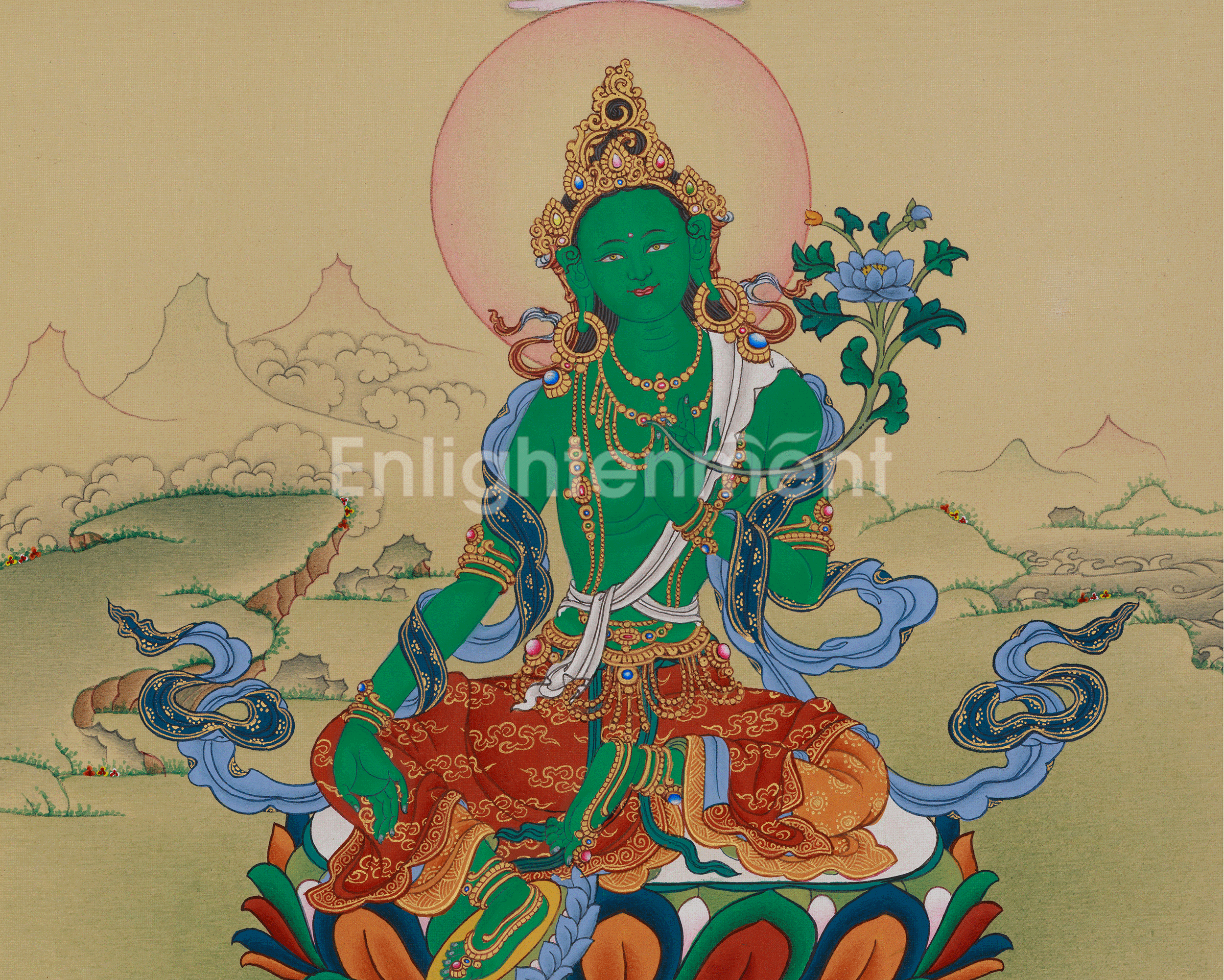 Hand Painted Green Tara Thangka | Compassion, Protection, and Swift Blessings