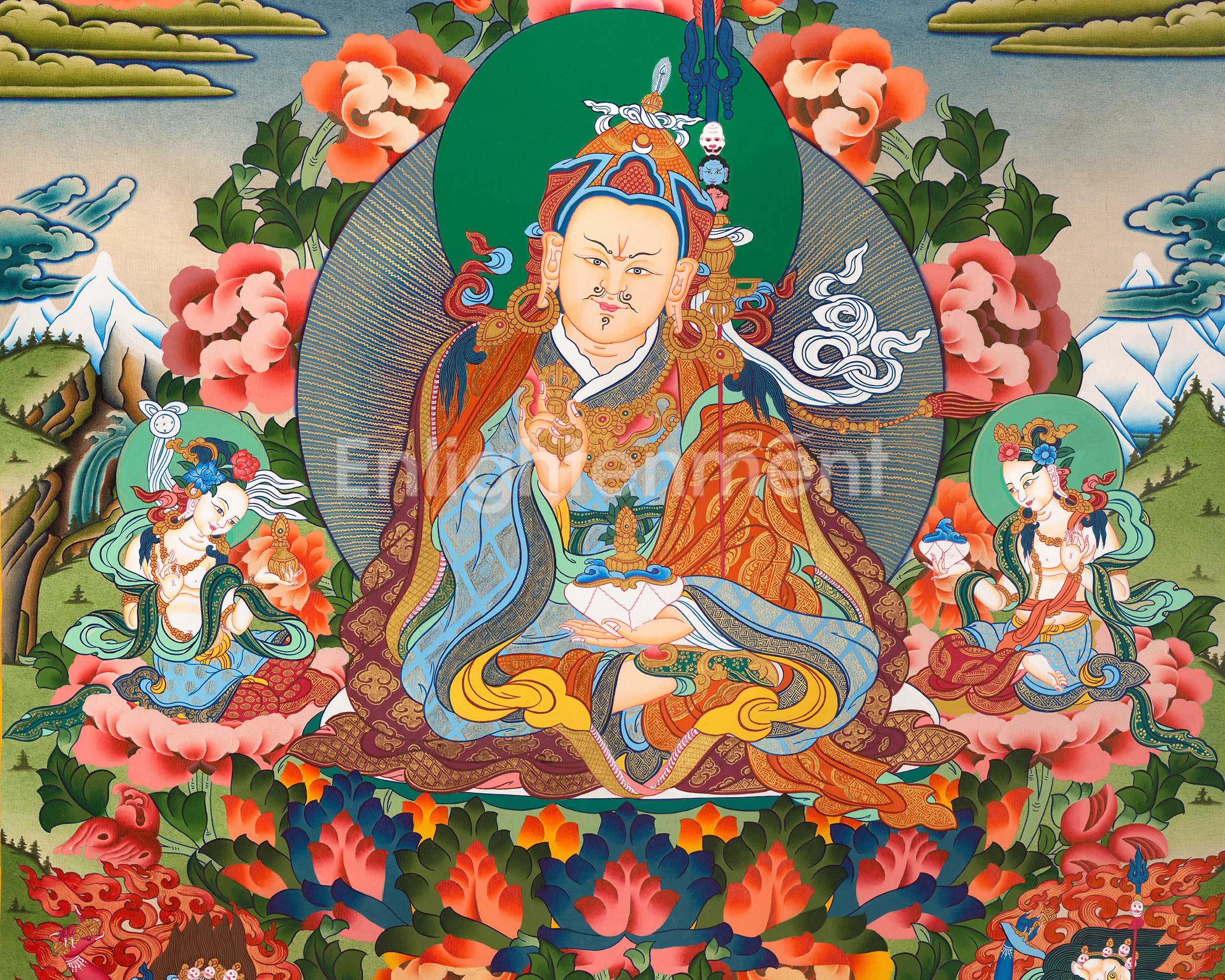 Guru Rinpoche Thangka | Eight Manifestation of Guru Padmasambhava |  Lotus Born Master of Buddhism | Thangka Painting for Meditation