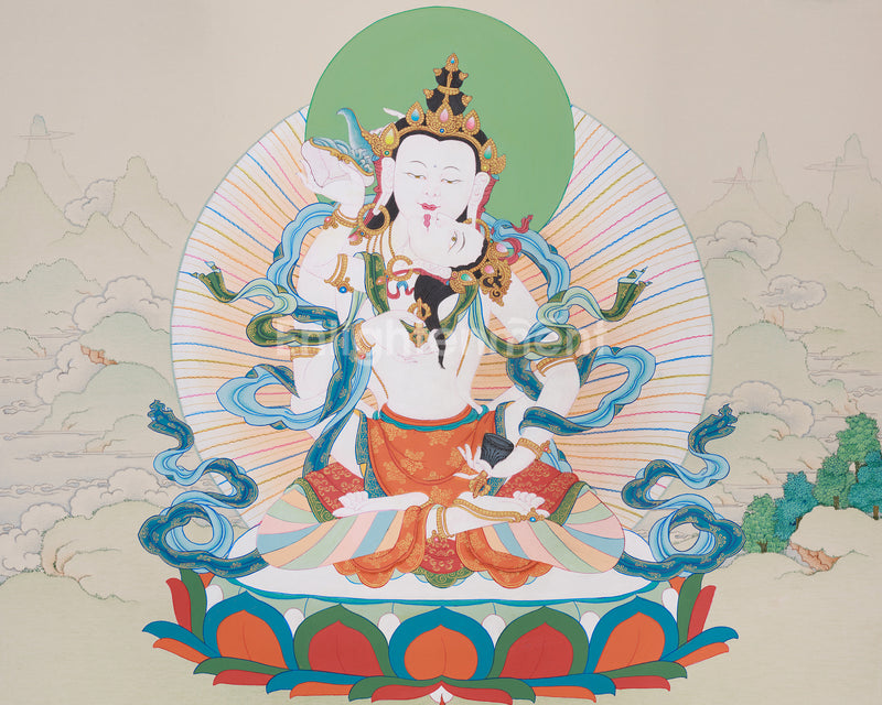 Vajrasattva with Consort Thangka | Sacred Symbol of Unity and Enlightenment