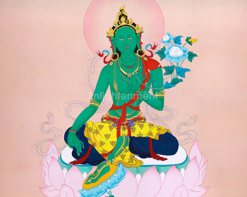 Elegant Green Tara Thangka: Minimalistic Masterpiece