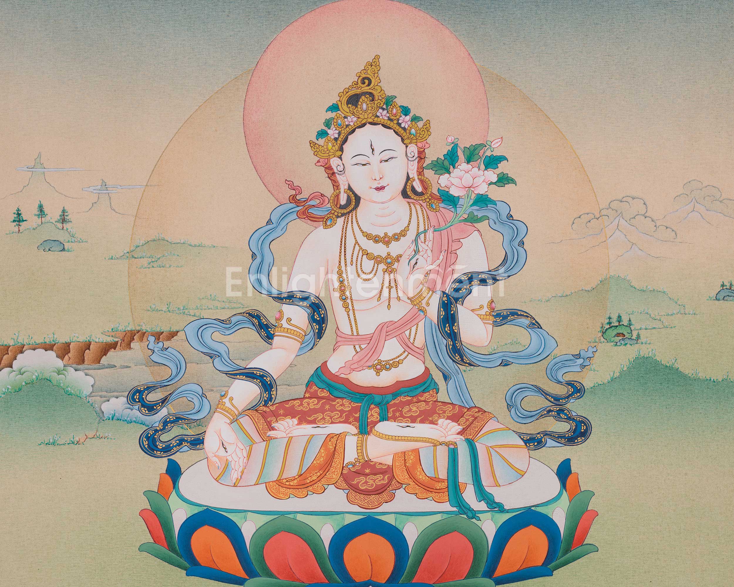 White Tara Buddhist Healing Deity Thangka | Tibetan Goddess of Longevity