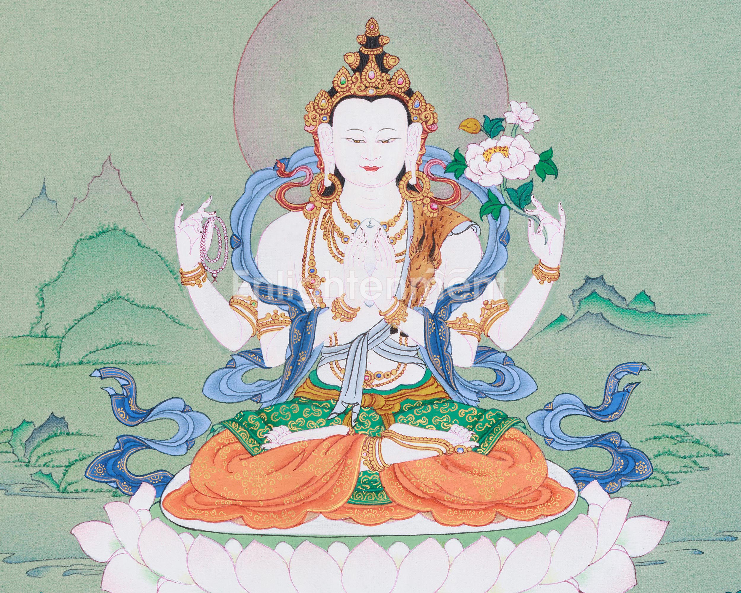 Tibetan Bodhisattva Chenrezig Painting | The Compassionate Protector of All Beings