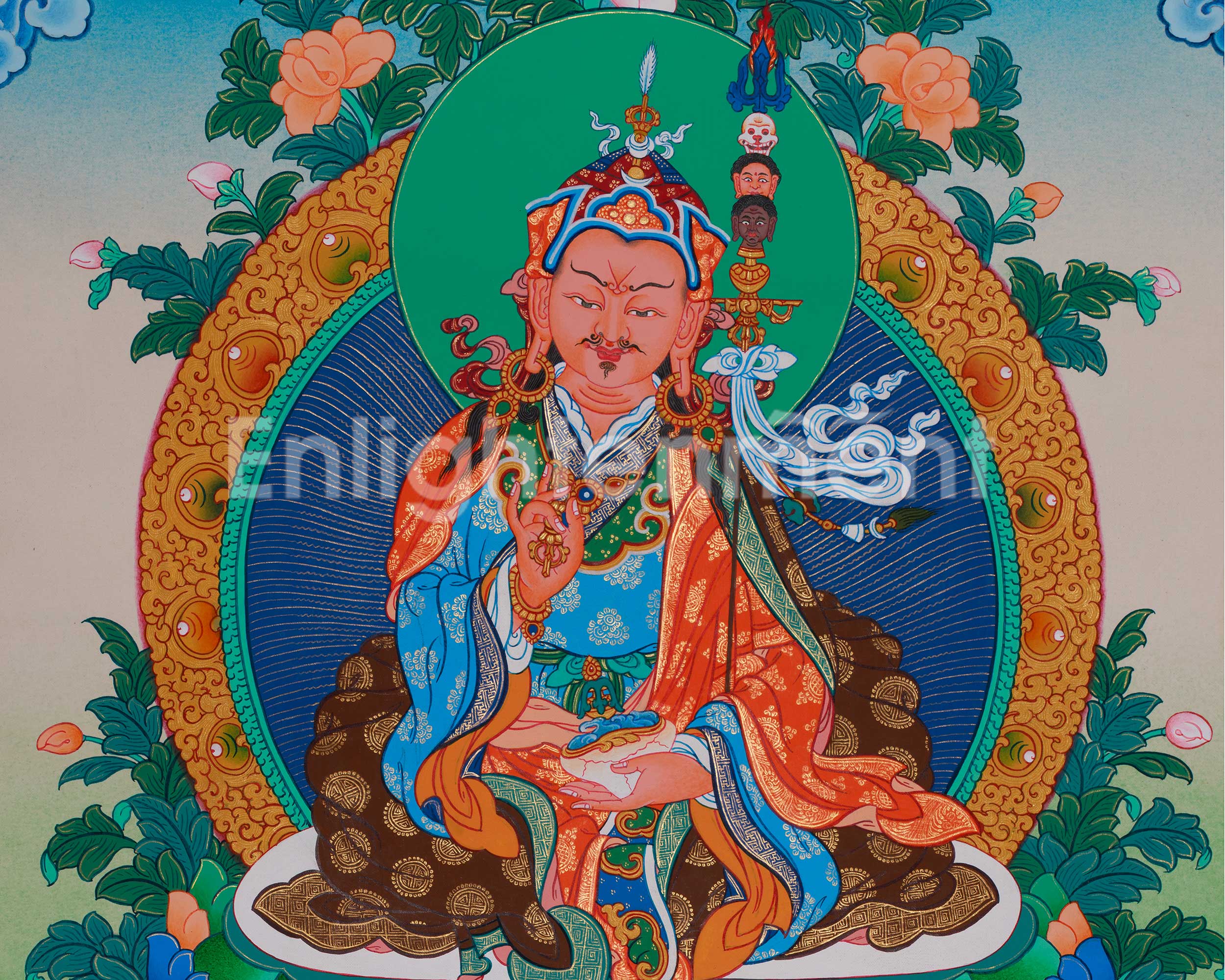 24 Inch Guru Rinpoche Thangka | Peaceful Padmasambhava Artwork