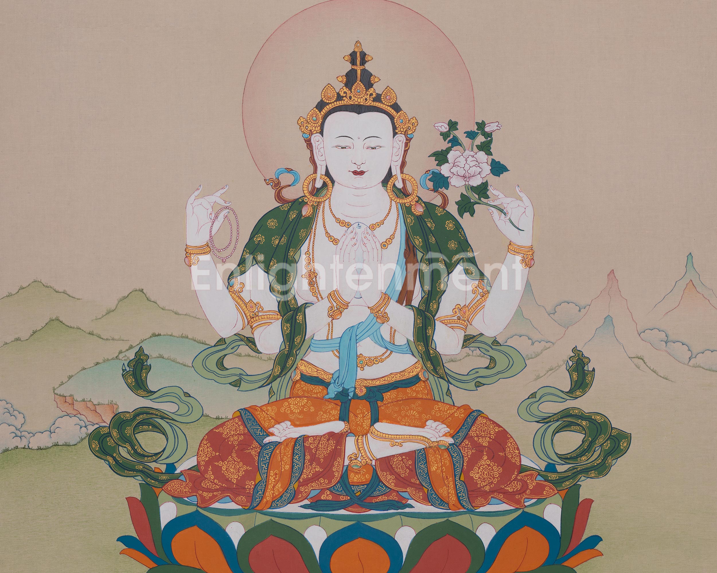 Chenrezig Sacred Thangka | Bodhisattva Deity | Avalokiteshvara Art | Wall Hanging