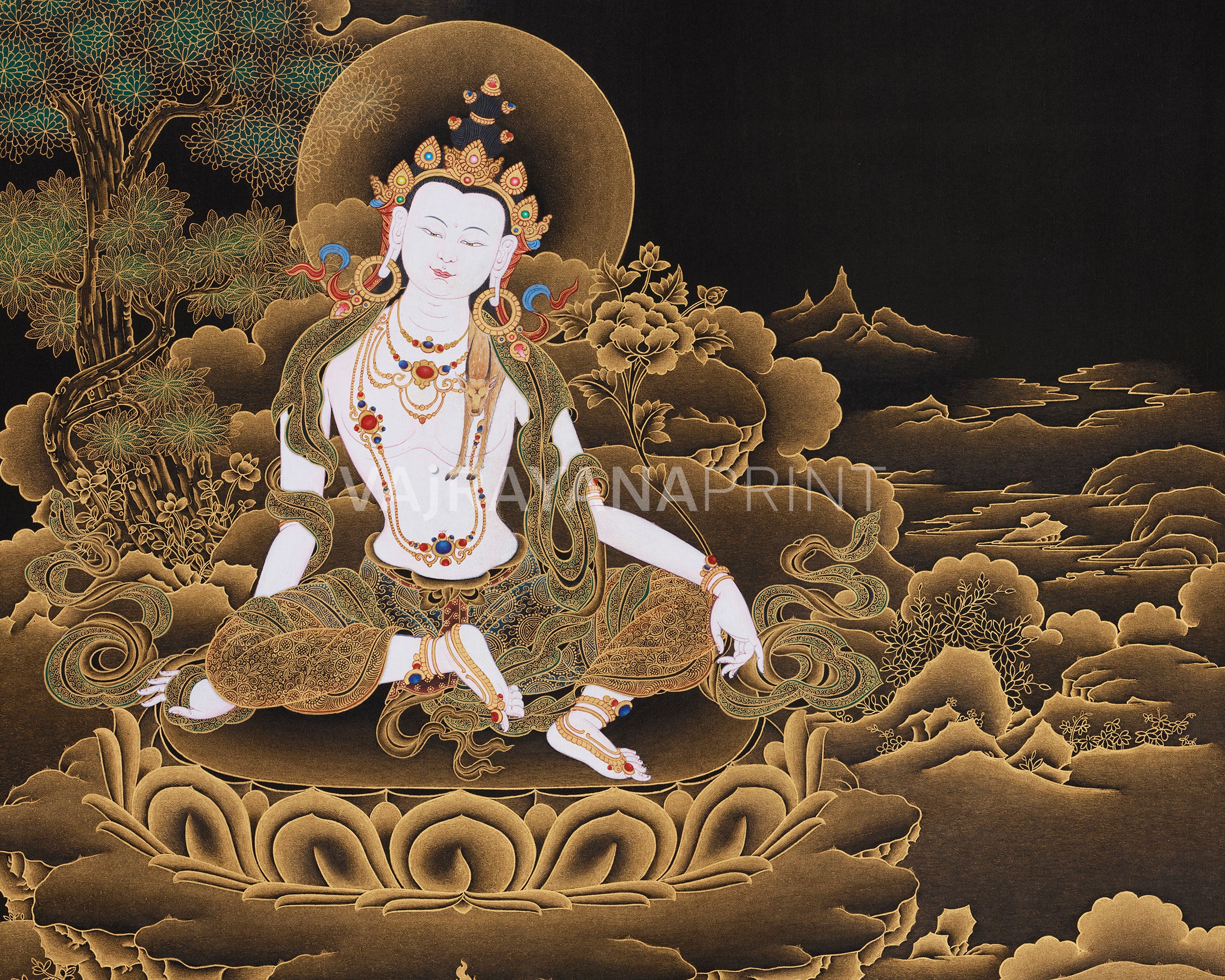2 Armed Chenrezig Thangka Print | Avalokiteshvara Nakthang Style Art
