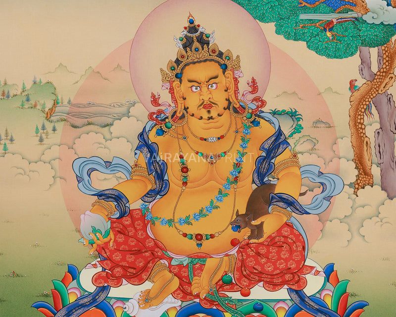 God of Wealth, Dzambhala Thangka Print | Vajrayana Giclee Canvas