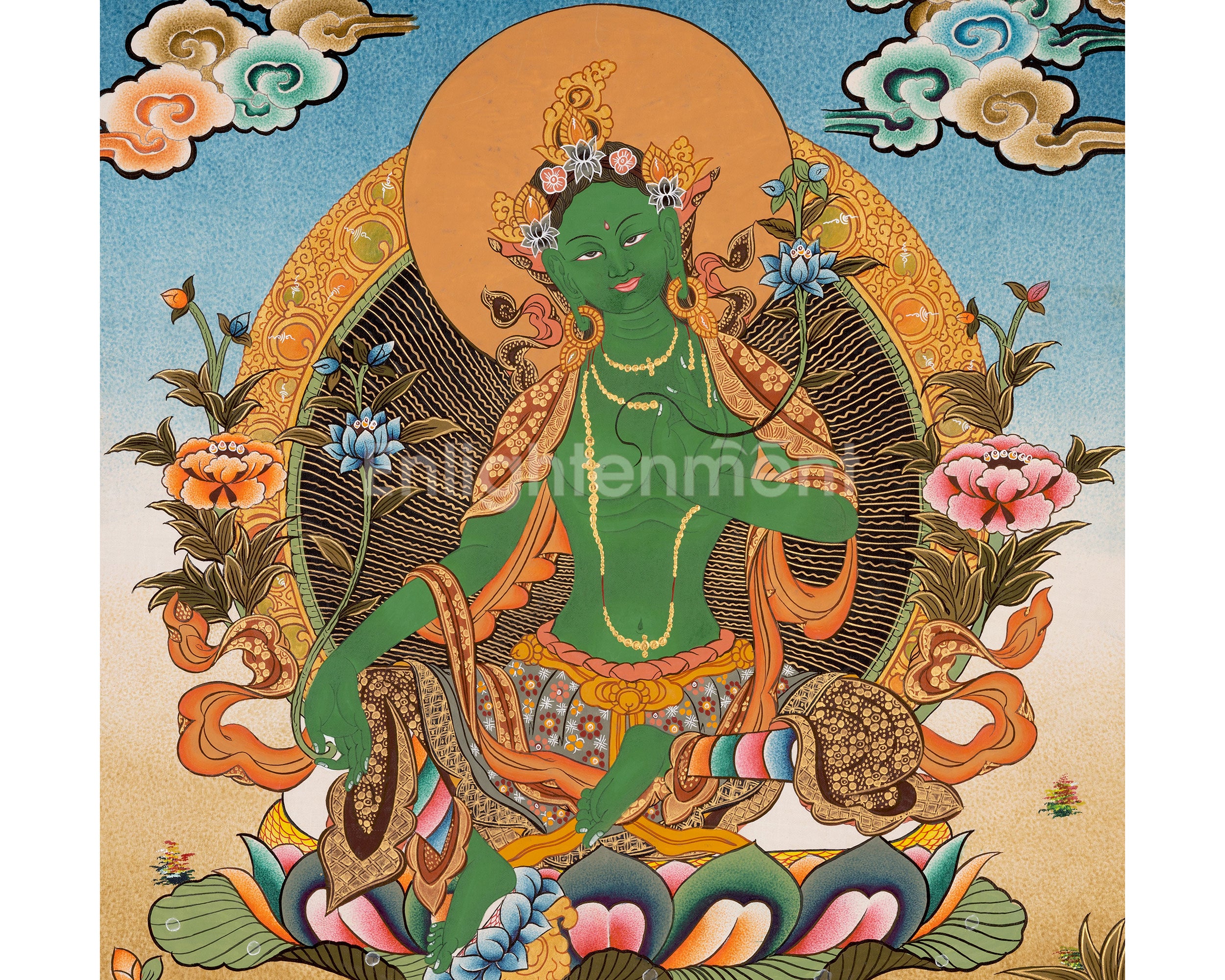 Green Tara Thanka | Hand-Painted Compassion Goddess for Protection