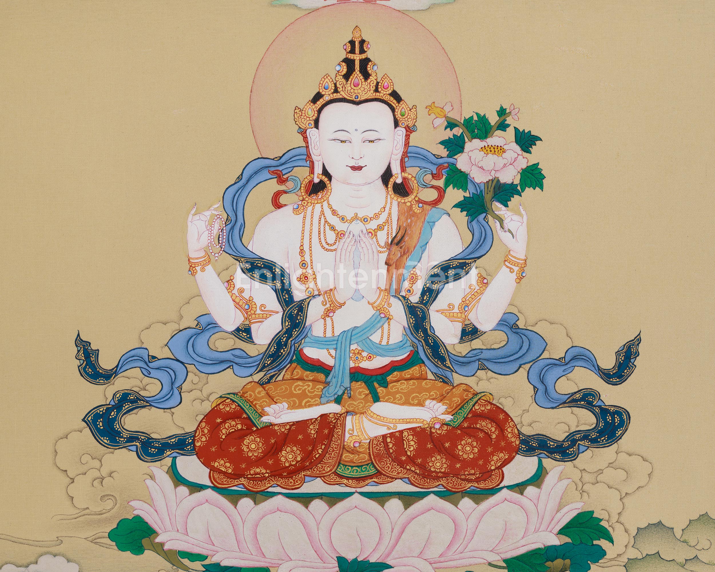 Bodhisattva Chenrezig With Amitabha Buddha Thangka | Compassion and Wisdom Deity