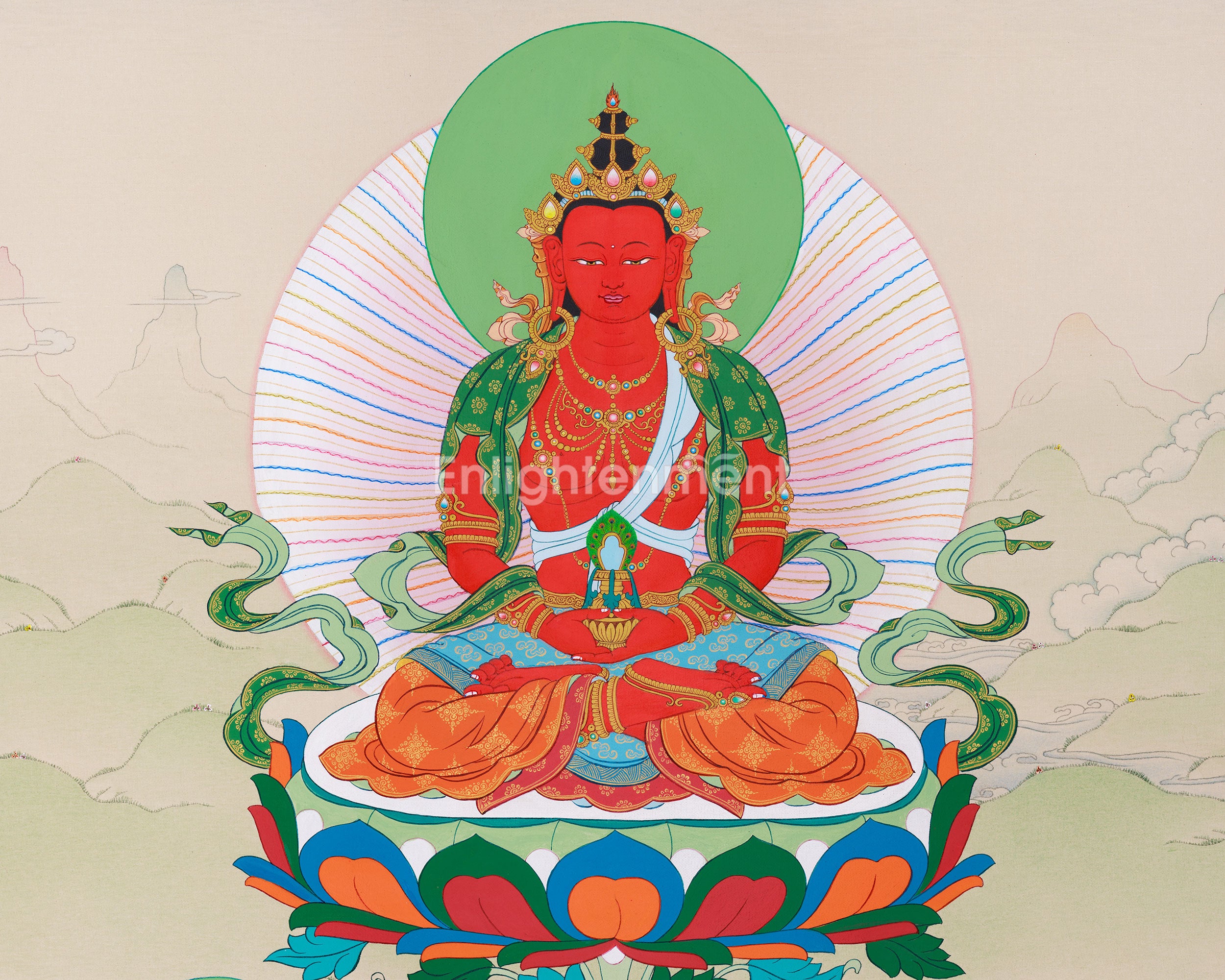 Amitayus with White Tara and Namgyalma Painting | Tibetan Art of Longevity Deities