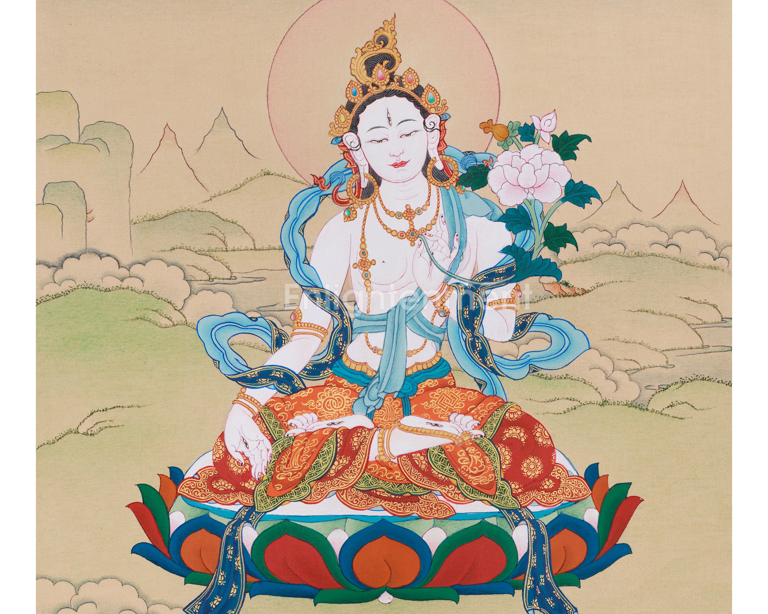 Female Deity White Tara Thangka | Goddess of Healing and Longevity