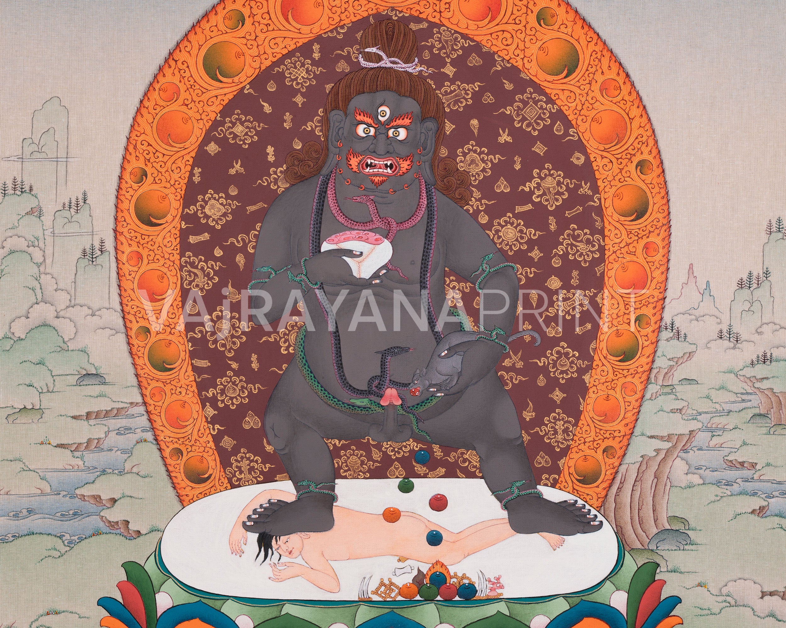 Standing Black Dzambhala Print | Buddhist Wealth Deity for Abundance