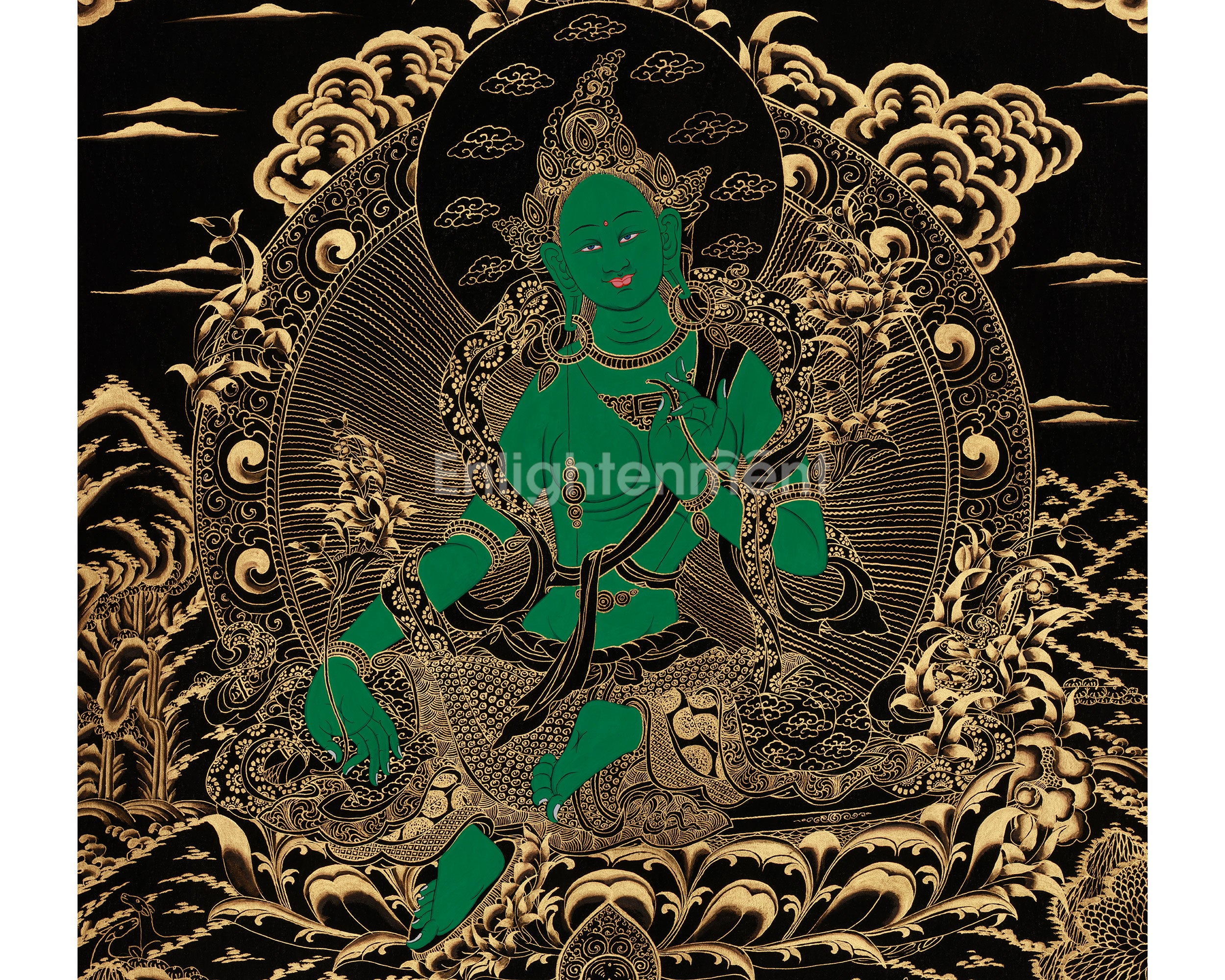 Divine Thangka Of Green Tara | Tibetan Buddhist Art | Meditation Altar