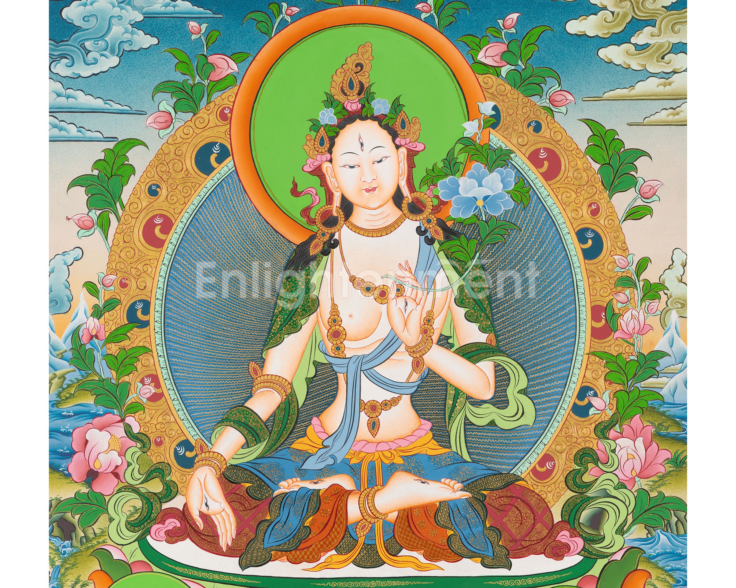 Hand-Painted White Tara (Sita Tara) Thangka | Female Buddhist Deity of Longevity