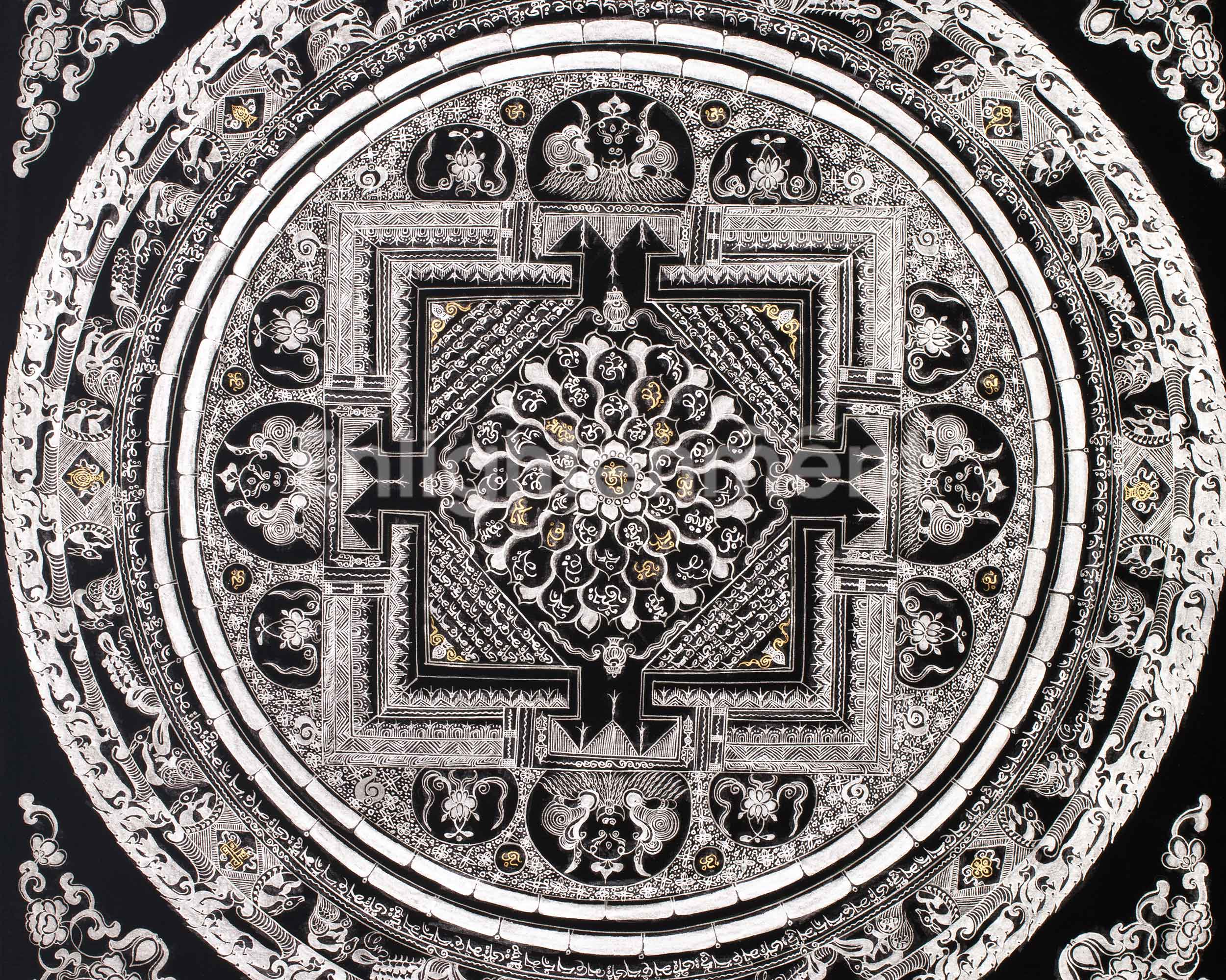 Silver Mantra Mandala Painting | Hand-Painted Mandala for Meditation