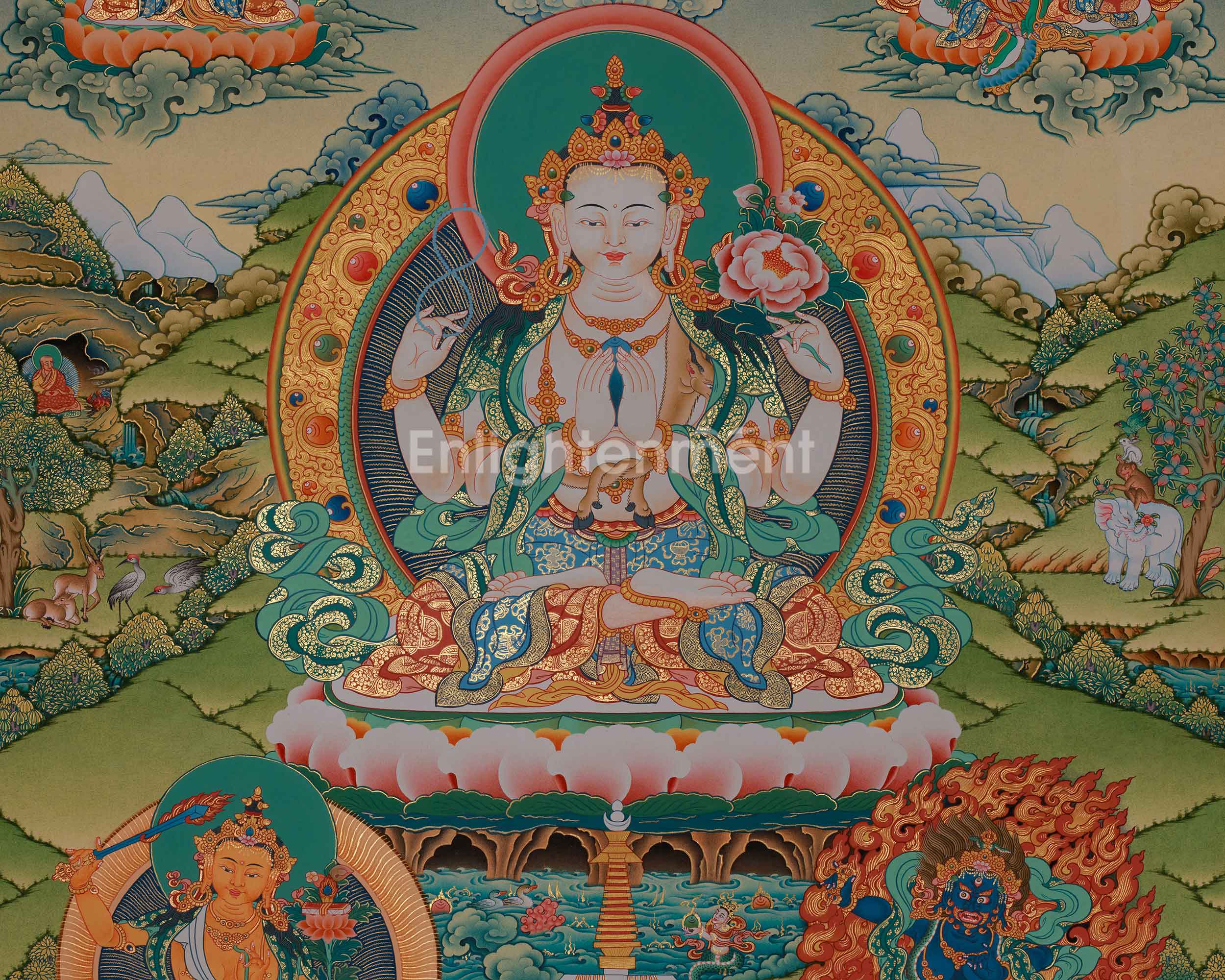 Universal Thangka Of Chenrezig | Avalokiteshvara Art | Spiritual Thangka