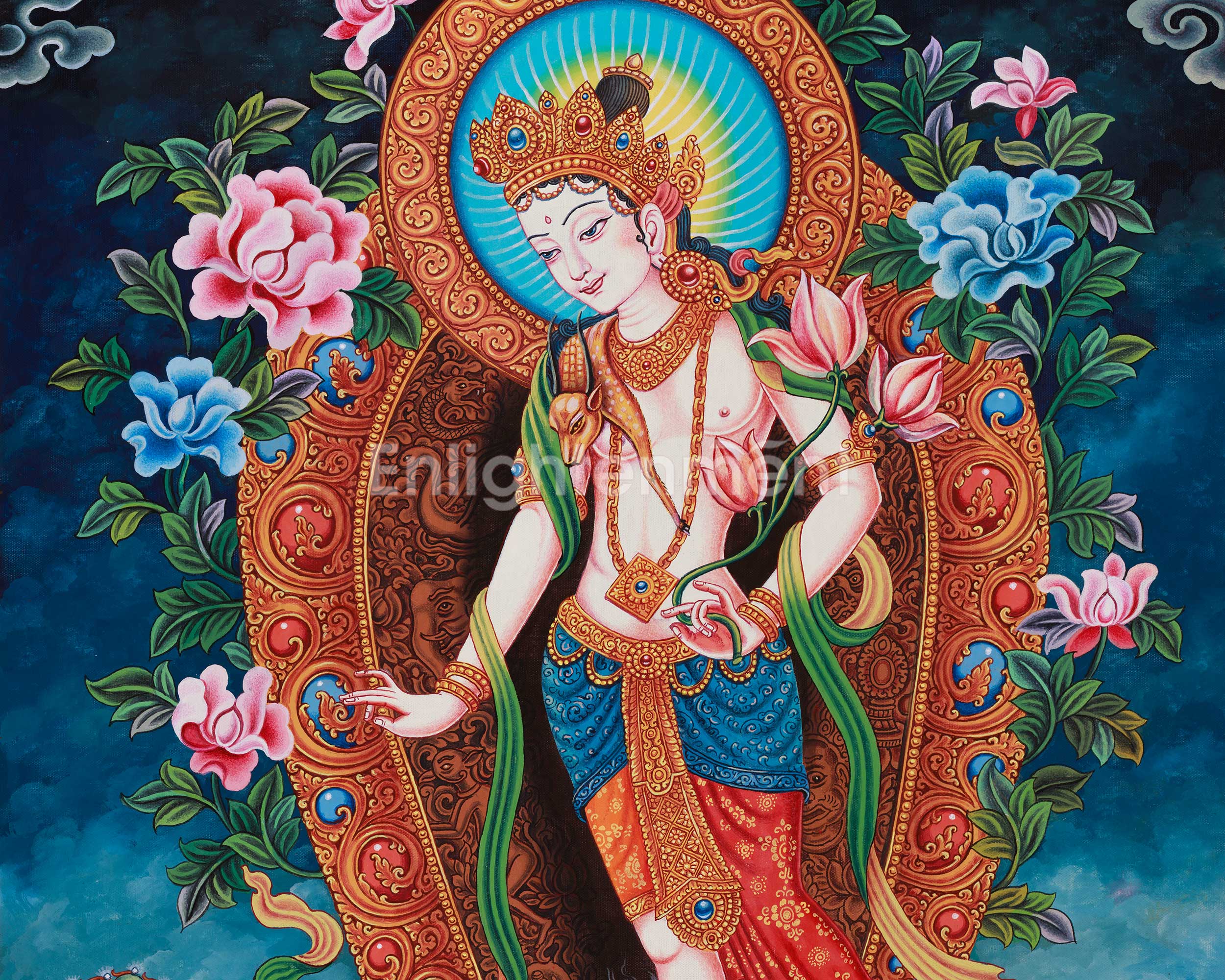 Sacred Standing 2-Armed Chenrezig Thangka | Buddhist Compassion Deity