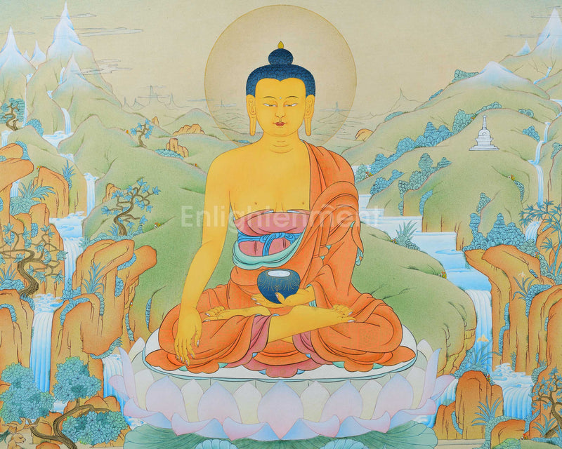 Buddha Shakyamuni Thangka, Hand Painted Tibetan Painting in 24K Gold