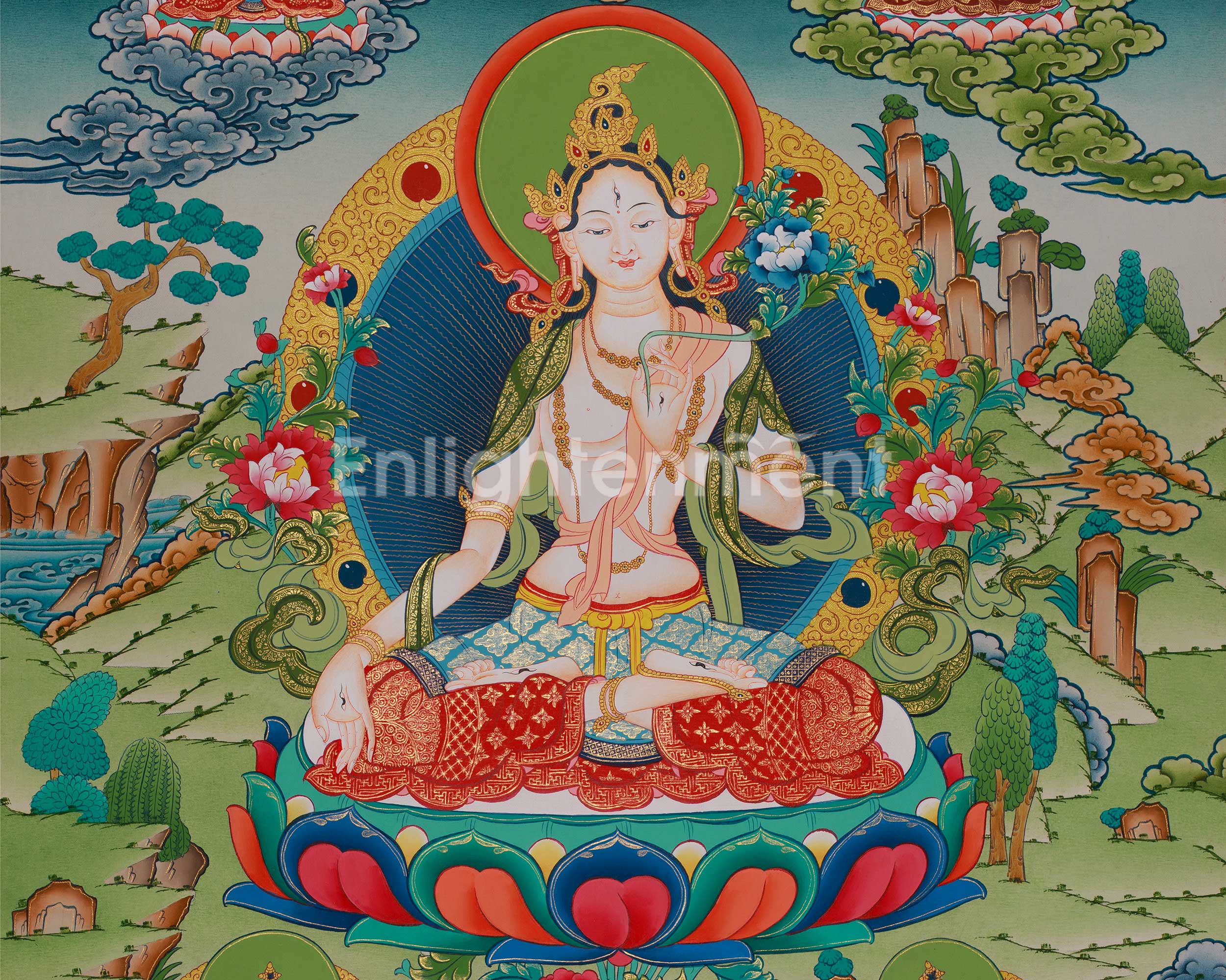 White Tara Meditation Art | Female Buddha In Tibetan Buddhism | Seven Eyes Goddess