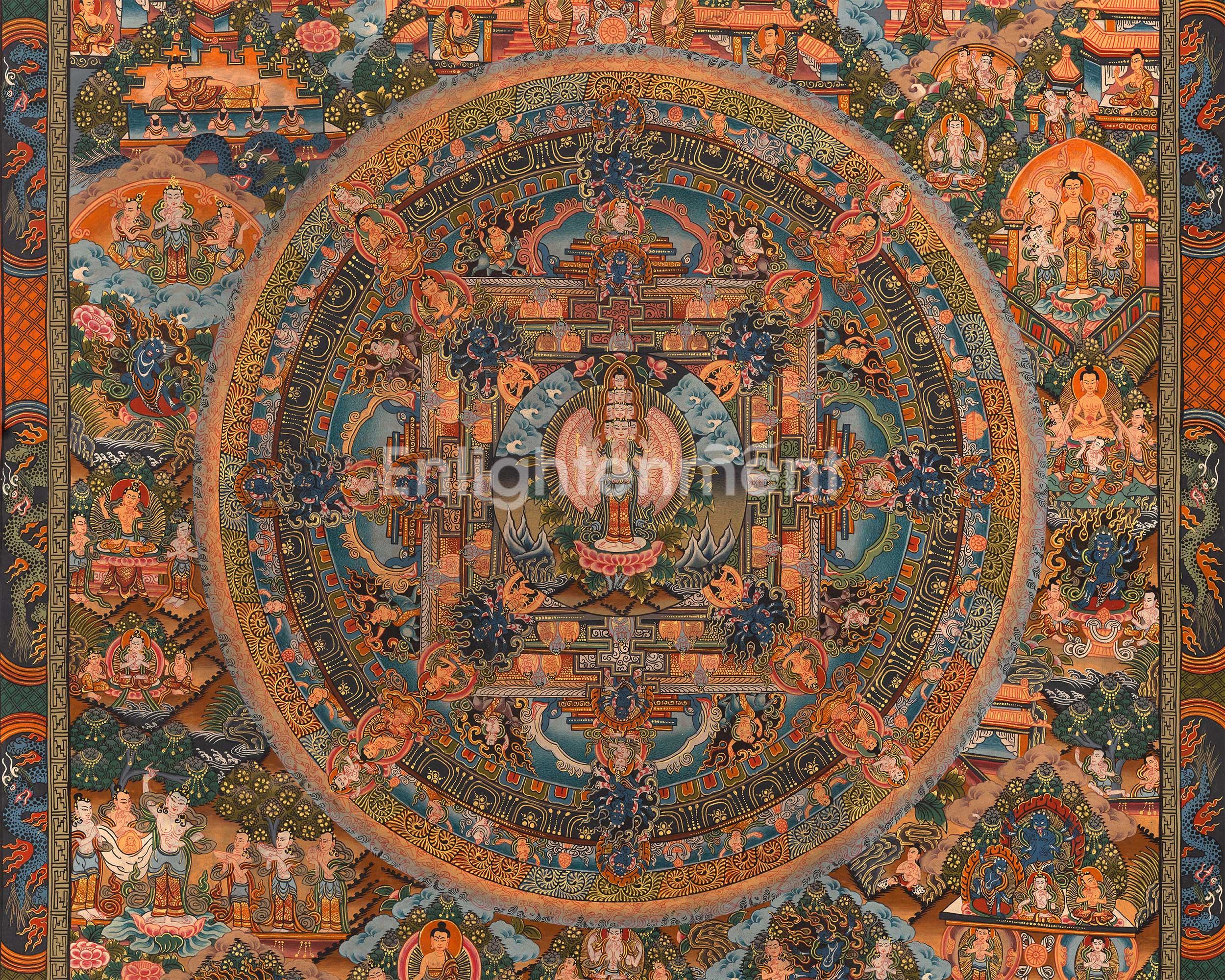 Vintage 1000-Armed Chenrezig Mandala | A Timeless Symbol of Compassion and Protection
