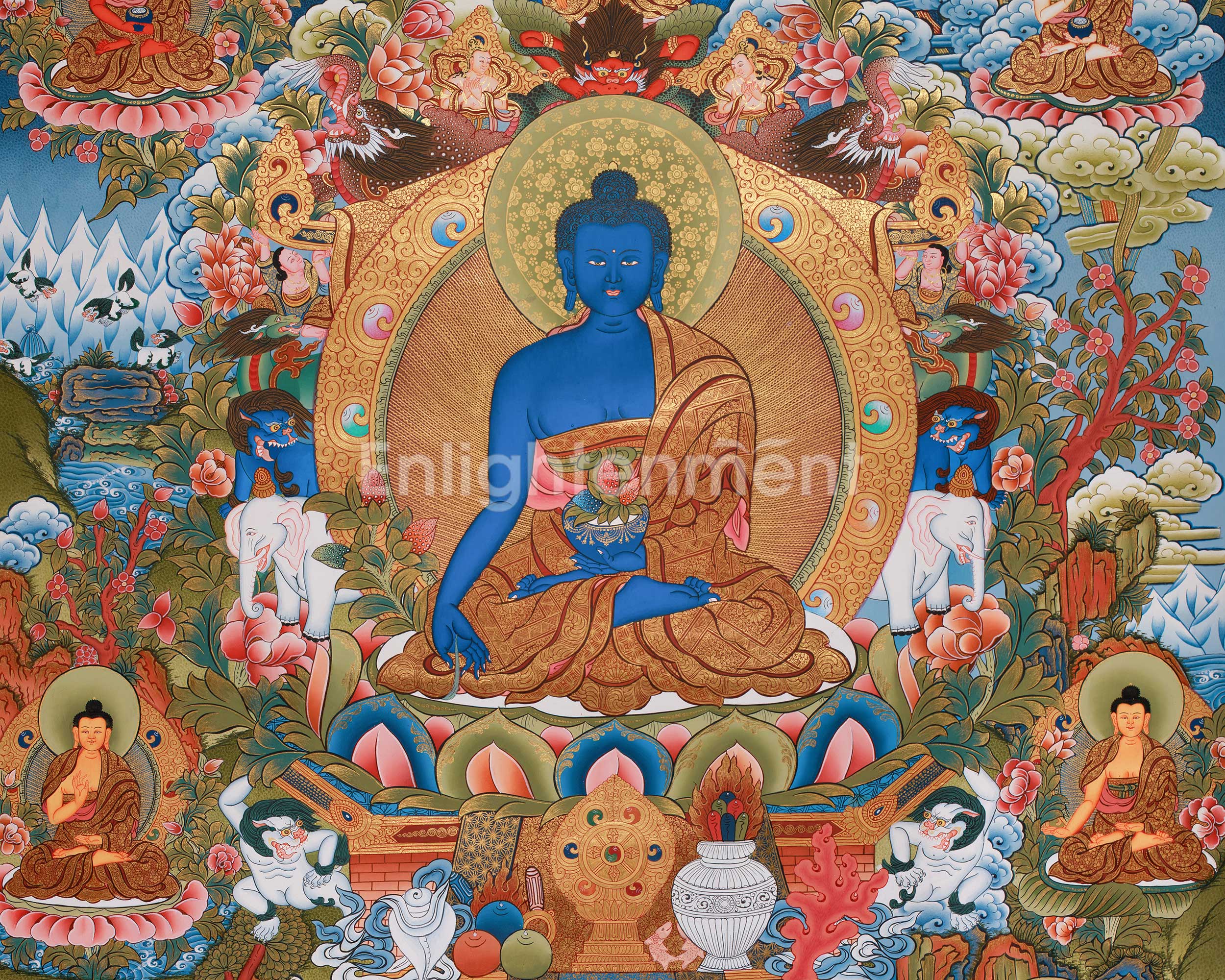 Assembly of 8 Medicine Buddhas | Tibetan Bhaisajyaguru Large Thangka Painting