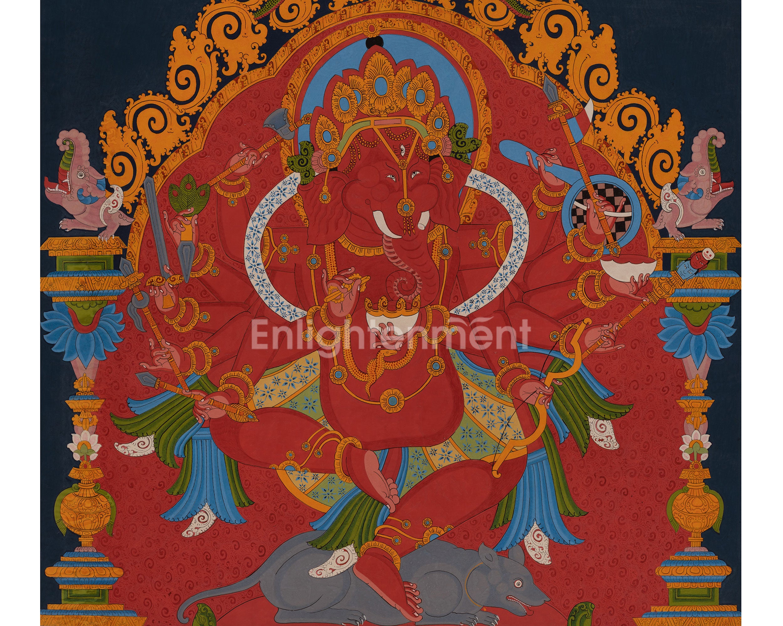 Multi-armed Ganesha Thangka | Embodiment of Intelligence and Wisdom
