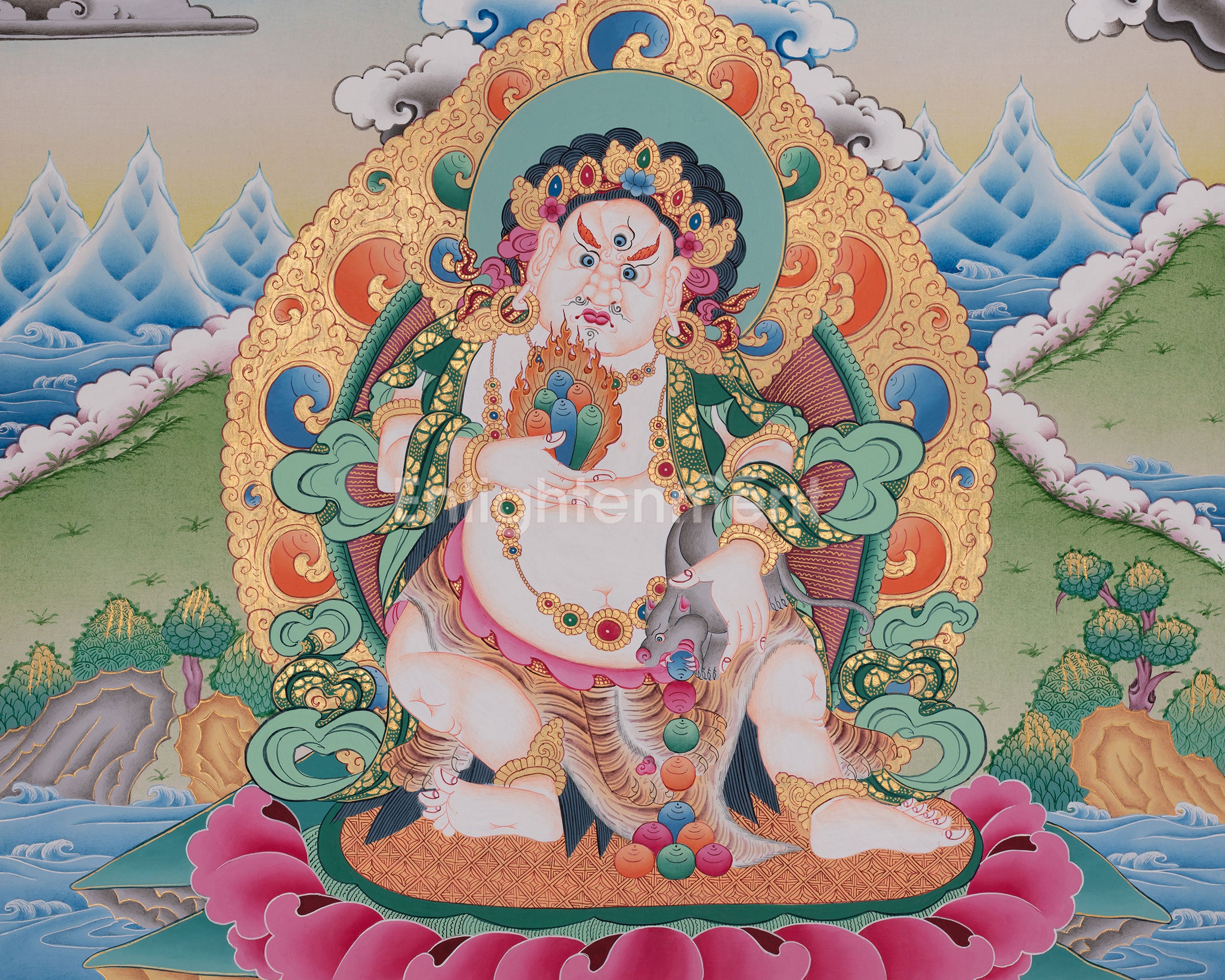 Traditional Thangka of White Dzambhala | Sacred Tibetan Wealth Deity Art
