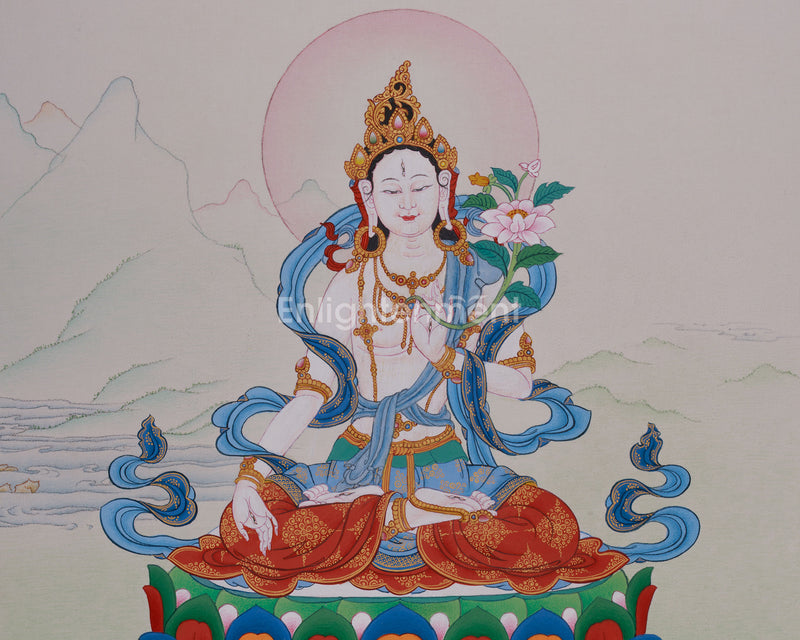 Dolma Karpo (White Tara) Thangka | Tibetan Seven-Eyed Godess