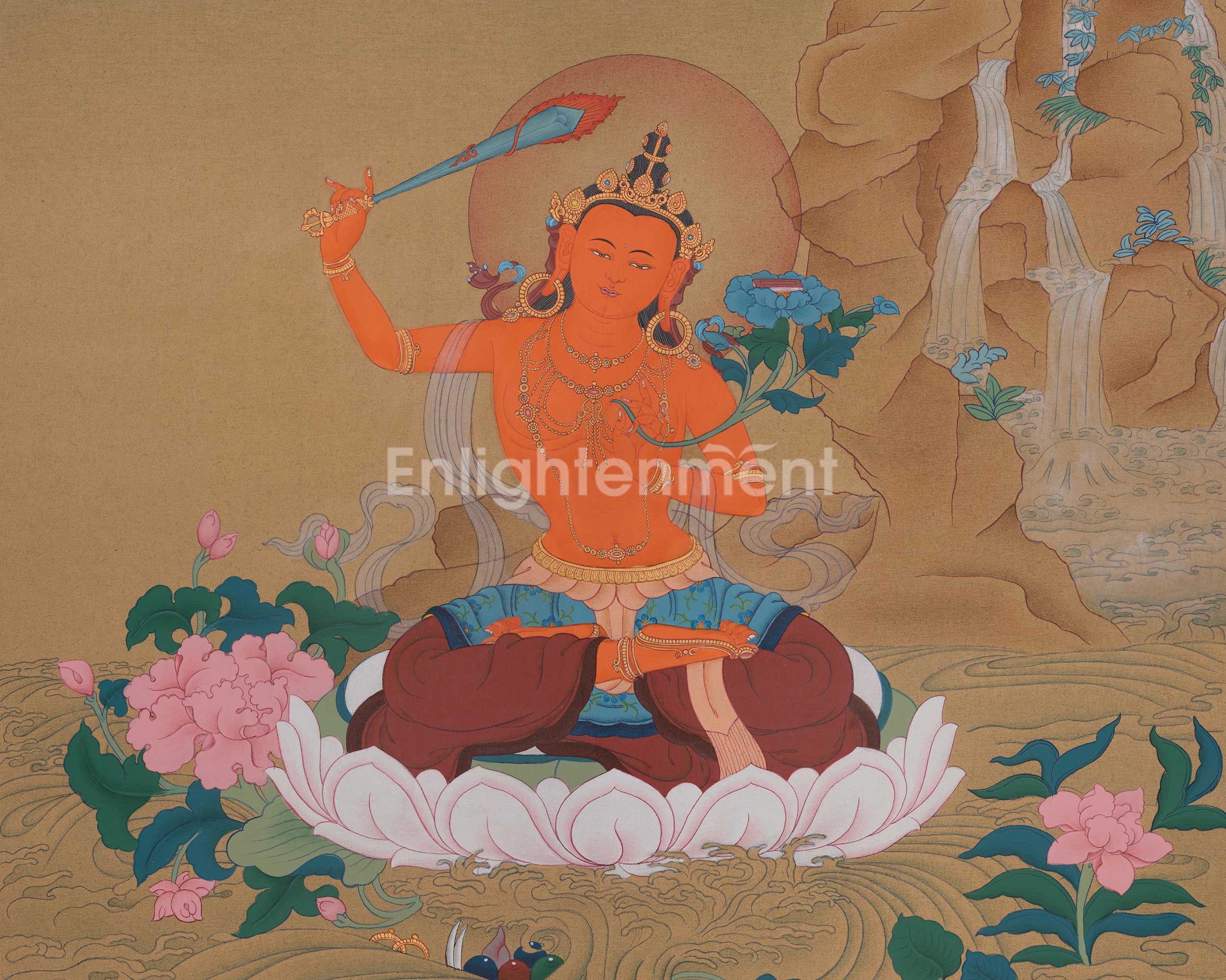 Manjushri Buddhist Deity Art | Transcendent Wisdom | Mahayana Buddhism | Flaming Sword