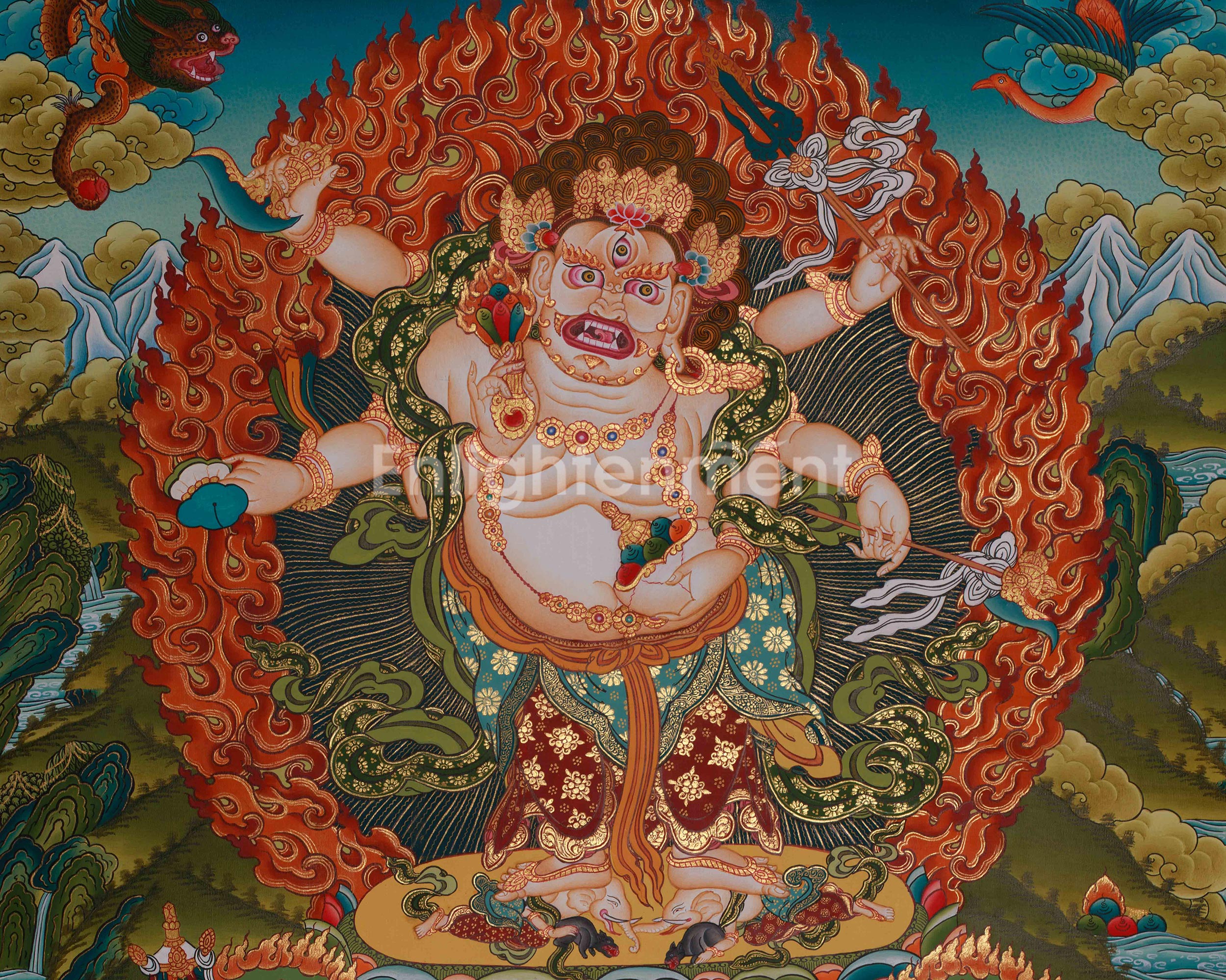 Hand-Painted White Mahakala Thangka | Wrathful Guardian of Wealth and Protection