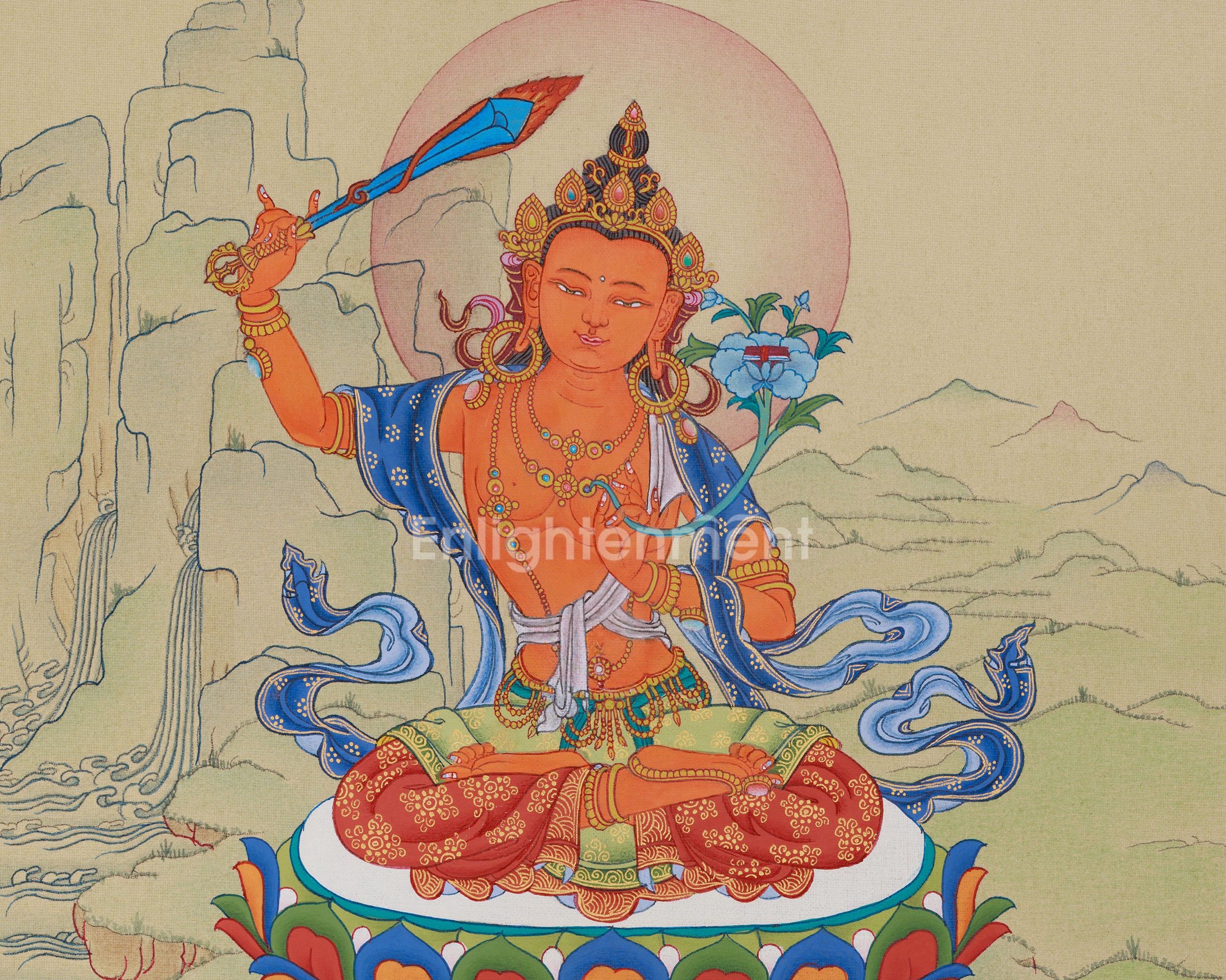 Manjushri Bodhisattva Thangka | Sacred Wisdom Deity Artwork