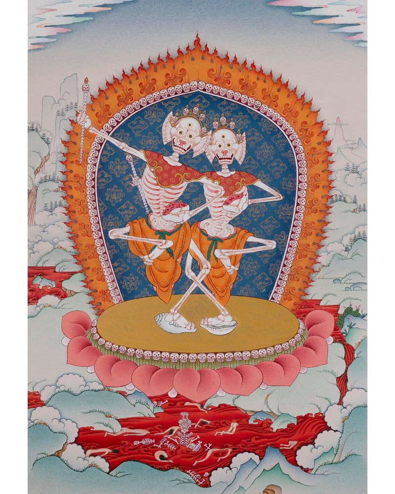 The Dancing Couple Citipati Thangka | Wrathful Lord of Charnel Ground