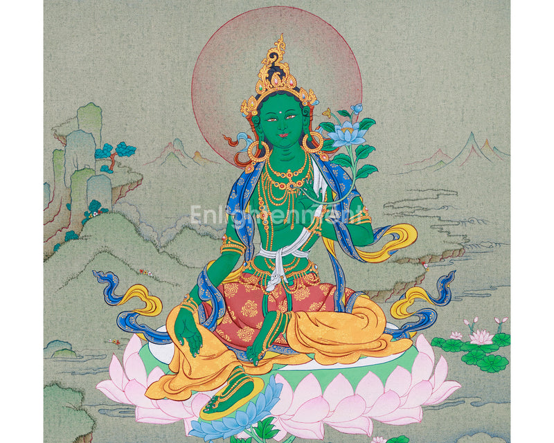 Authentic Green Tara Thangka | Small, Perfect for Meditation