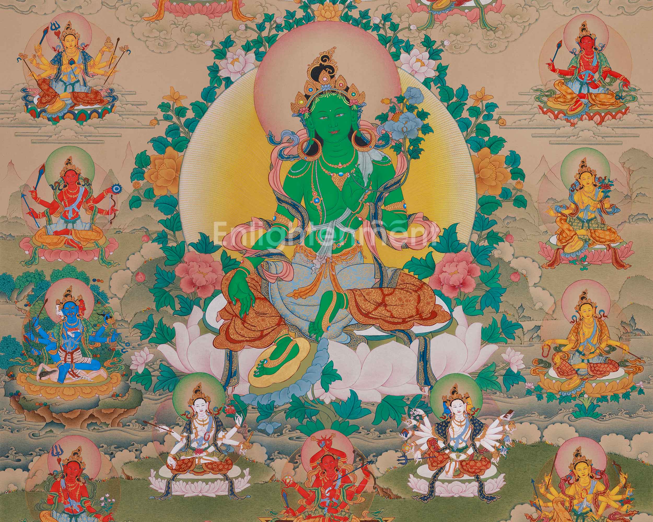 Traditional Thangka of 21 Tara | Compassion and Swift Protection