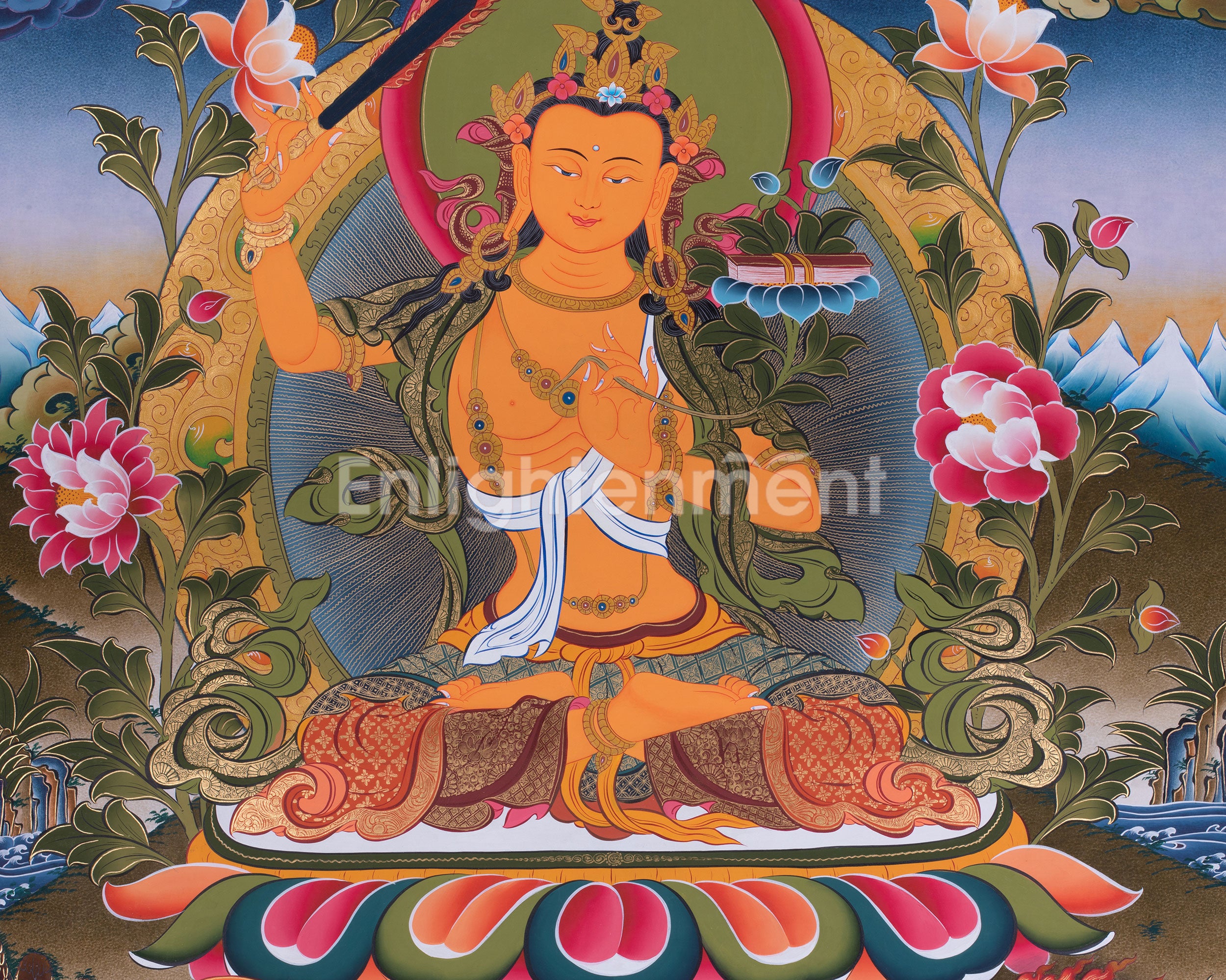 Original Hand-Painted Manjushri Bodhisattva Thangka | Tibetan Arts for Wall Hanging