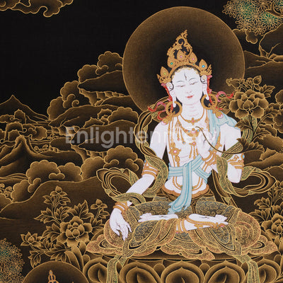 Hand-Painted Three Deities of Long Life: White Tara, Amitayus, and Namgyalma | Gold Embellished Thangka