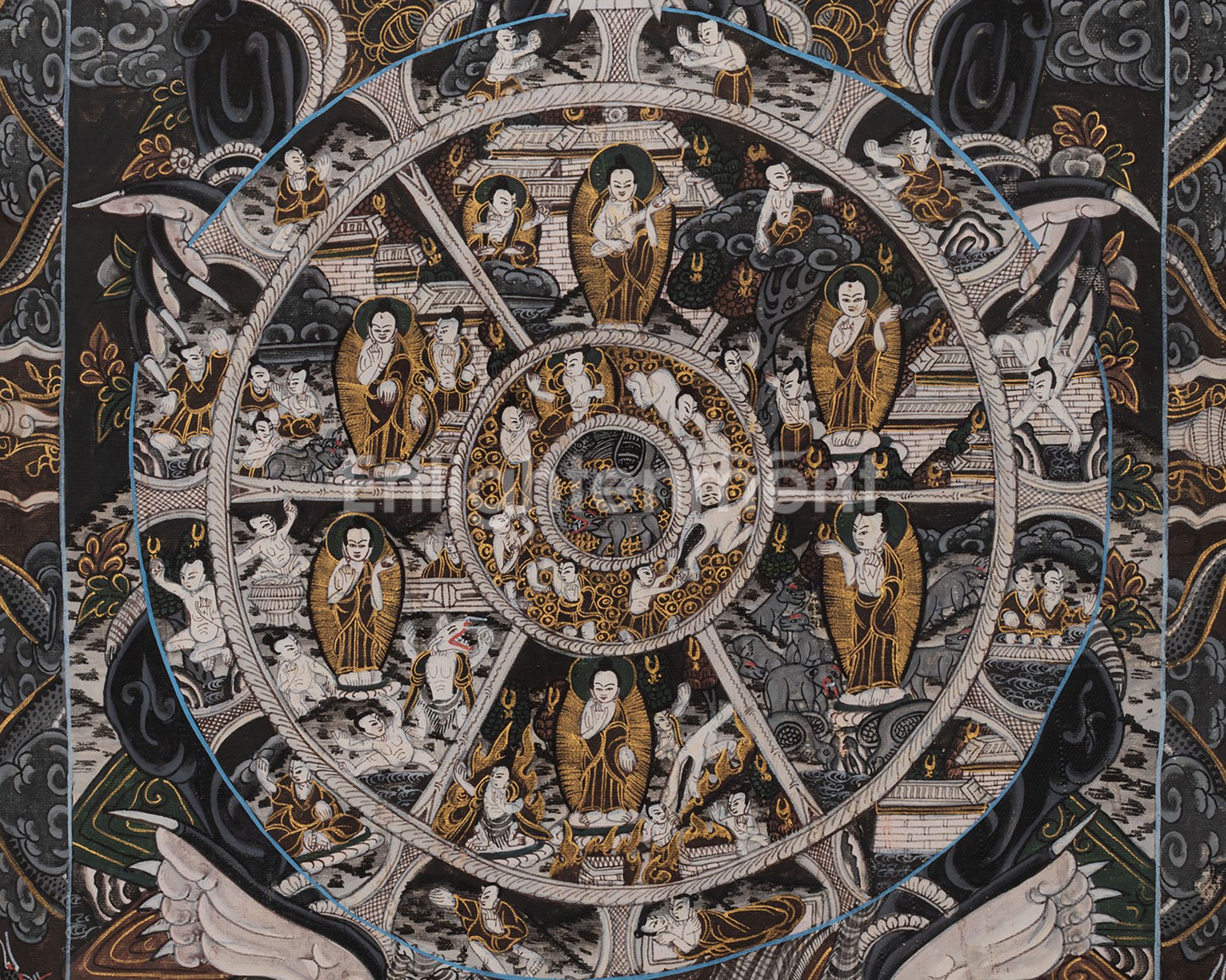 Tibetan Wheel Of Life Thangka | Yoga Meditation Canvas Art