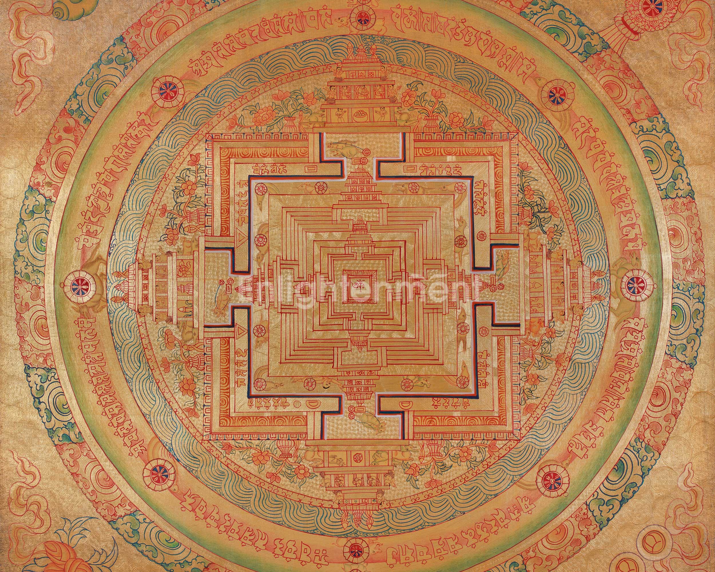 Handmade Kalachakra Mandala Thangka in Gold | Ritual & Meditation Art