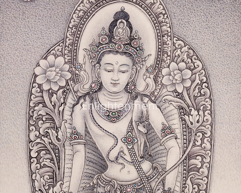 Standing Compassion Deity Thangka | 2-Armed Chenrezig | Buddhist Artwork