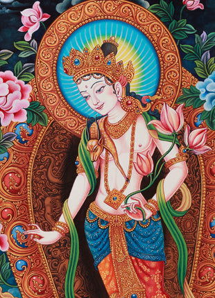 Sacred Standing 2-Armed Chenrezig Thangka | Buddhist Compassion Deity