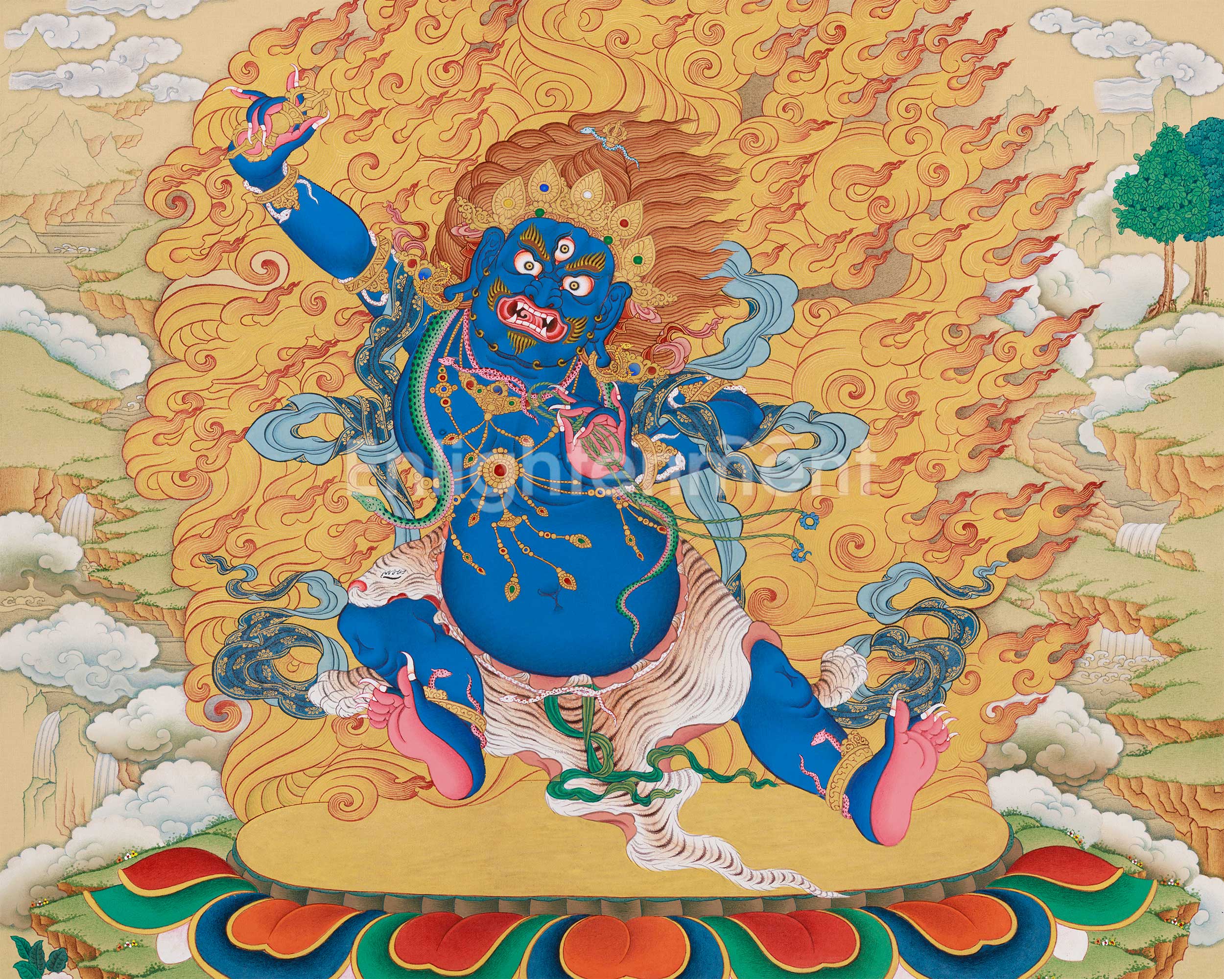 Vajrapani with Amitabha Buddha | Lhasa Hues Thangka of Protection and Compassion