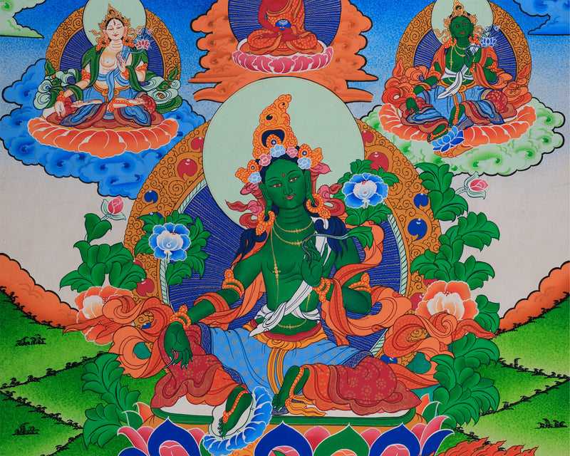 Tibetan Mother Green Tara Thangka | Bodhisattvas Deities