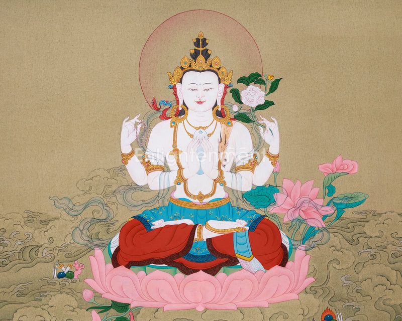 Avalokiteshvara Chenresig Thangka  | Hand-painted Thangka on Cotton Canvas